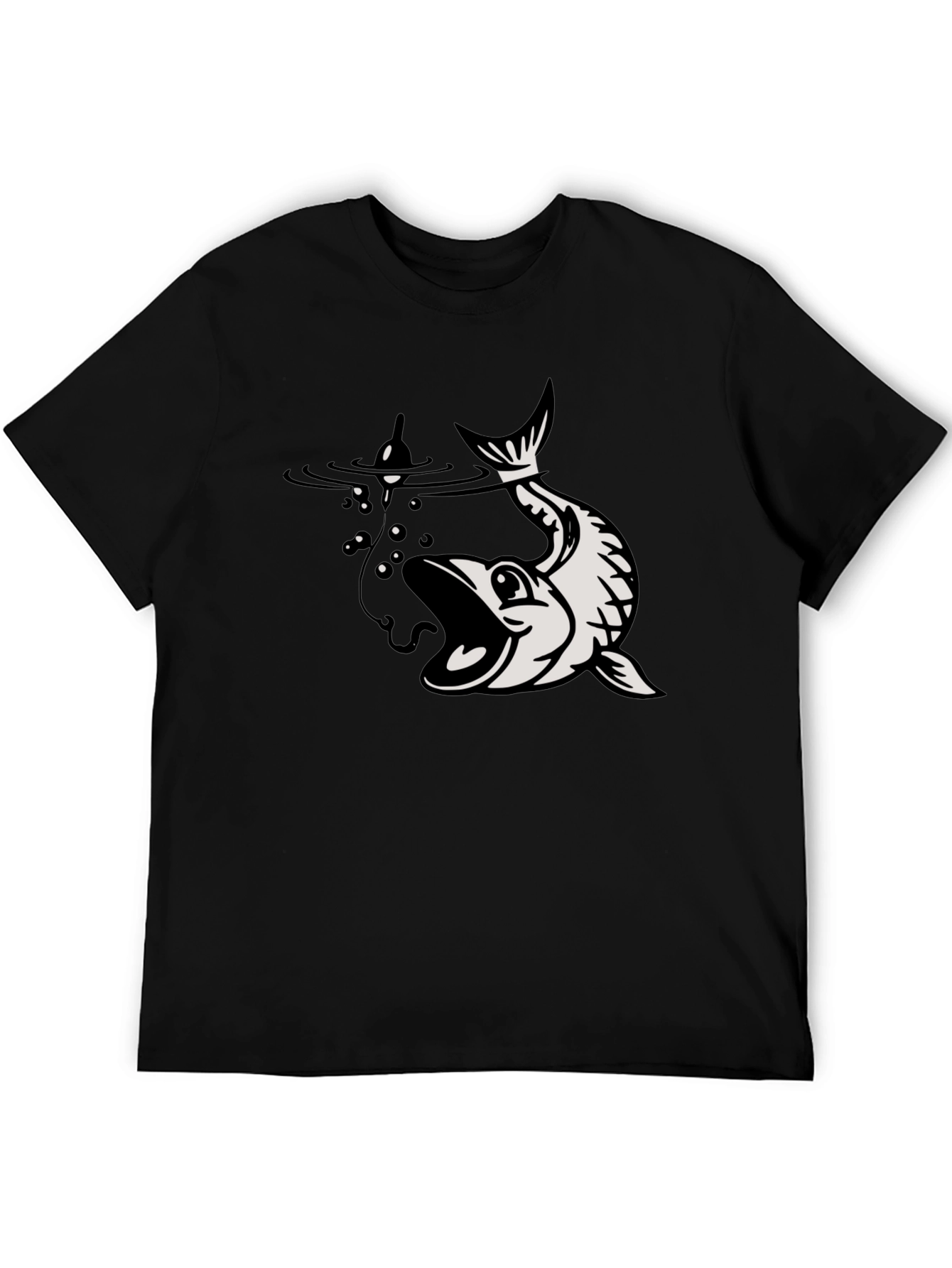 Black Fishing T-Shirt Catch Graphic Tee