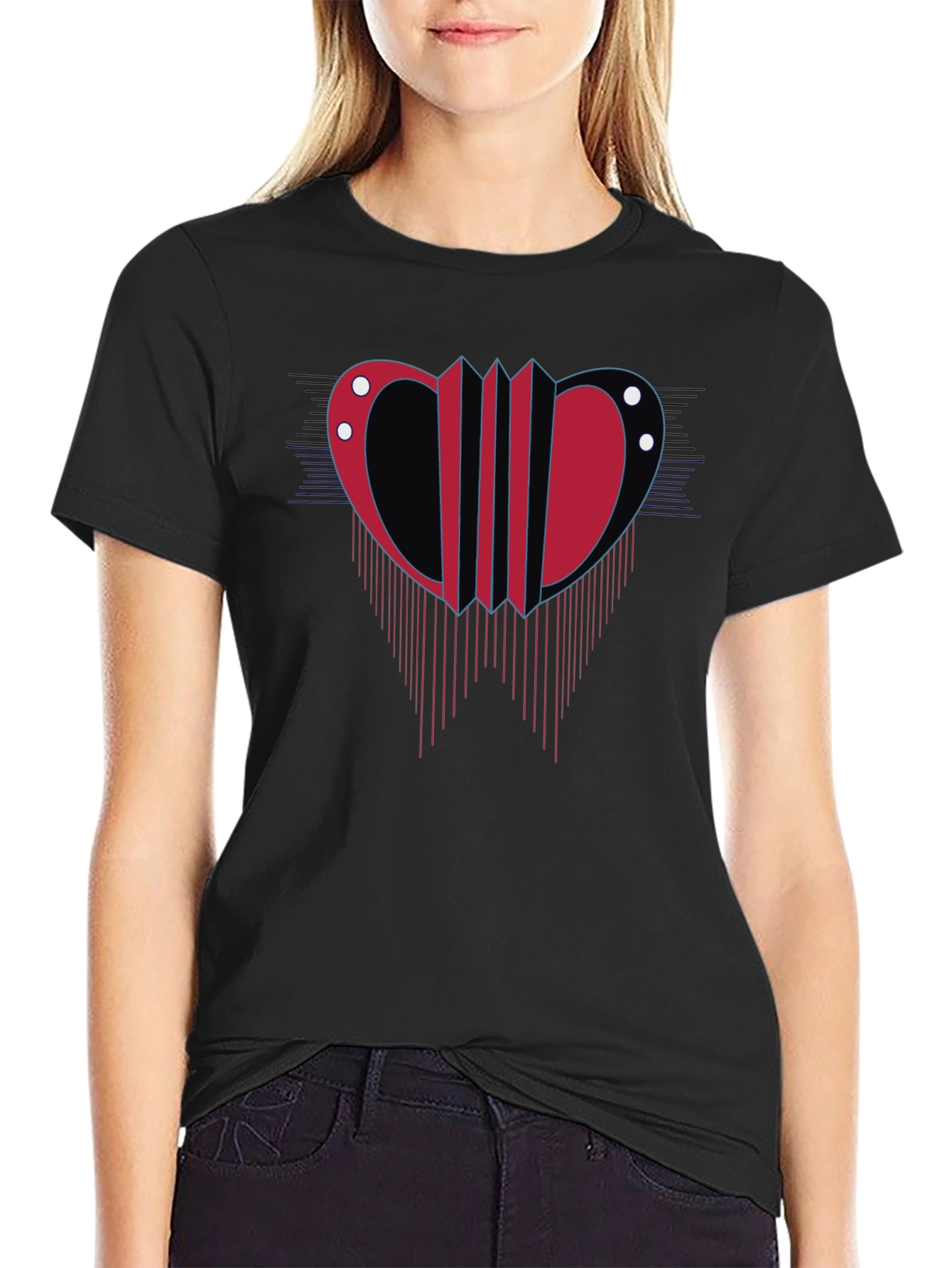 Abstract Accordion Design Mens Black T-Shirt