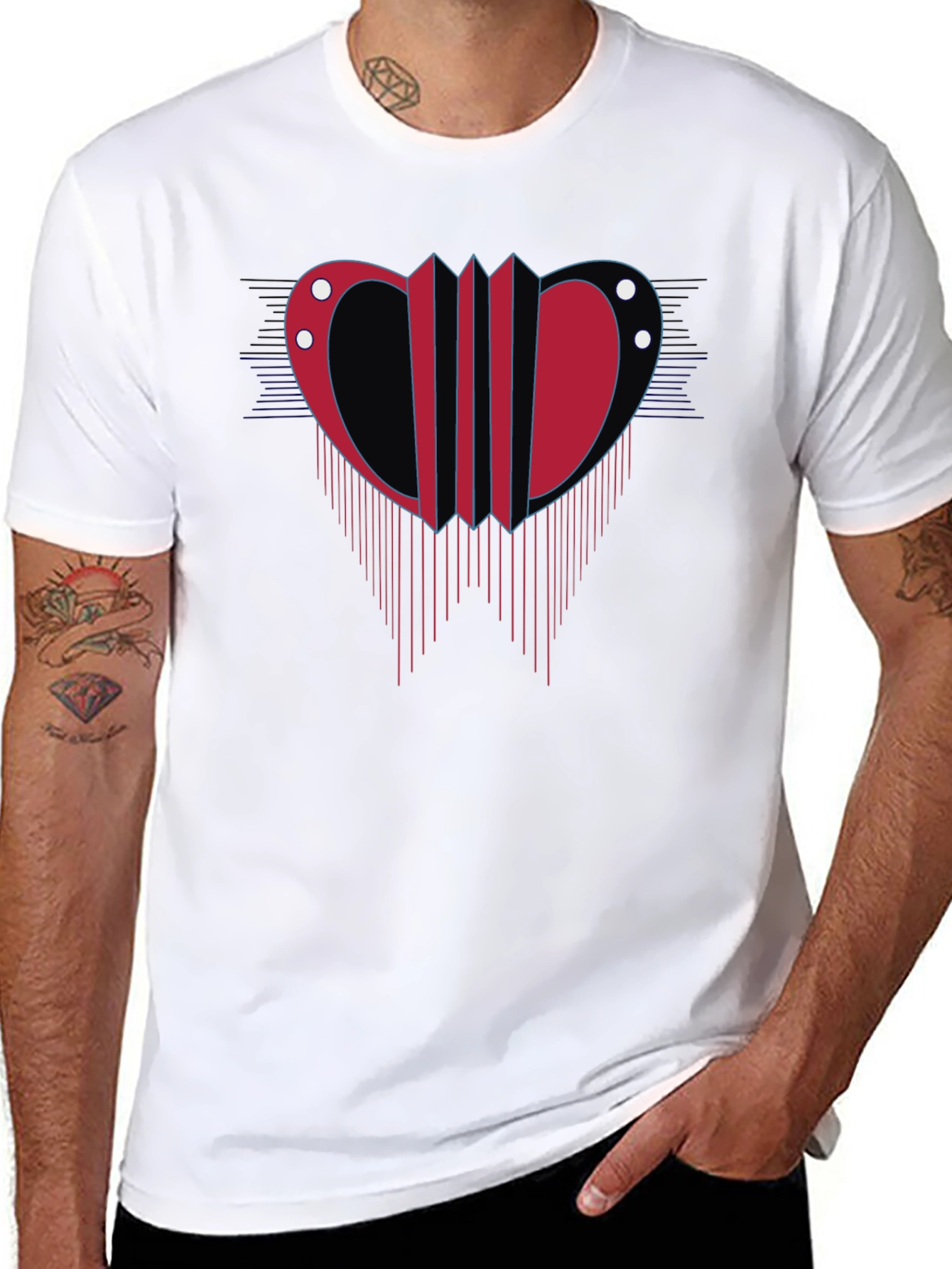 Abstract Accordion Design Mens Black T-Shirt