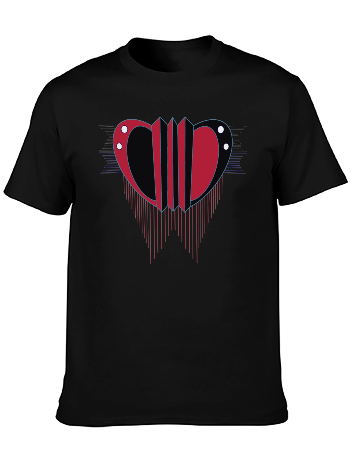 Abstract Accordion Design Mens Black T-Shirt