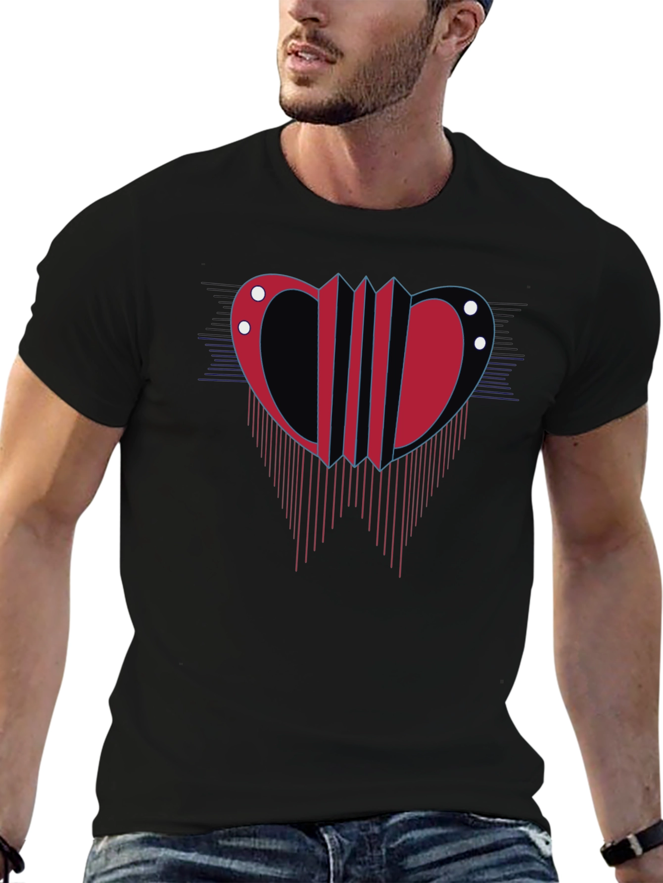 Abstract Accordion Design Mens Black T-Shirt