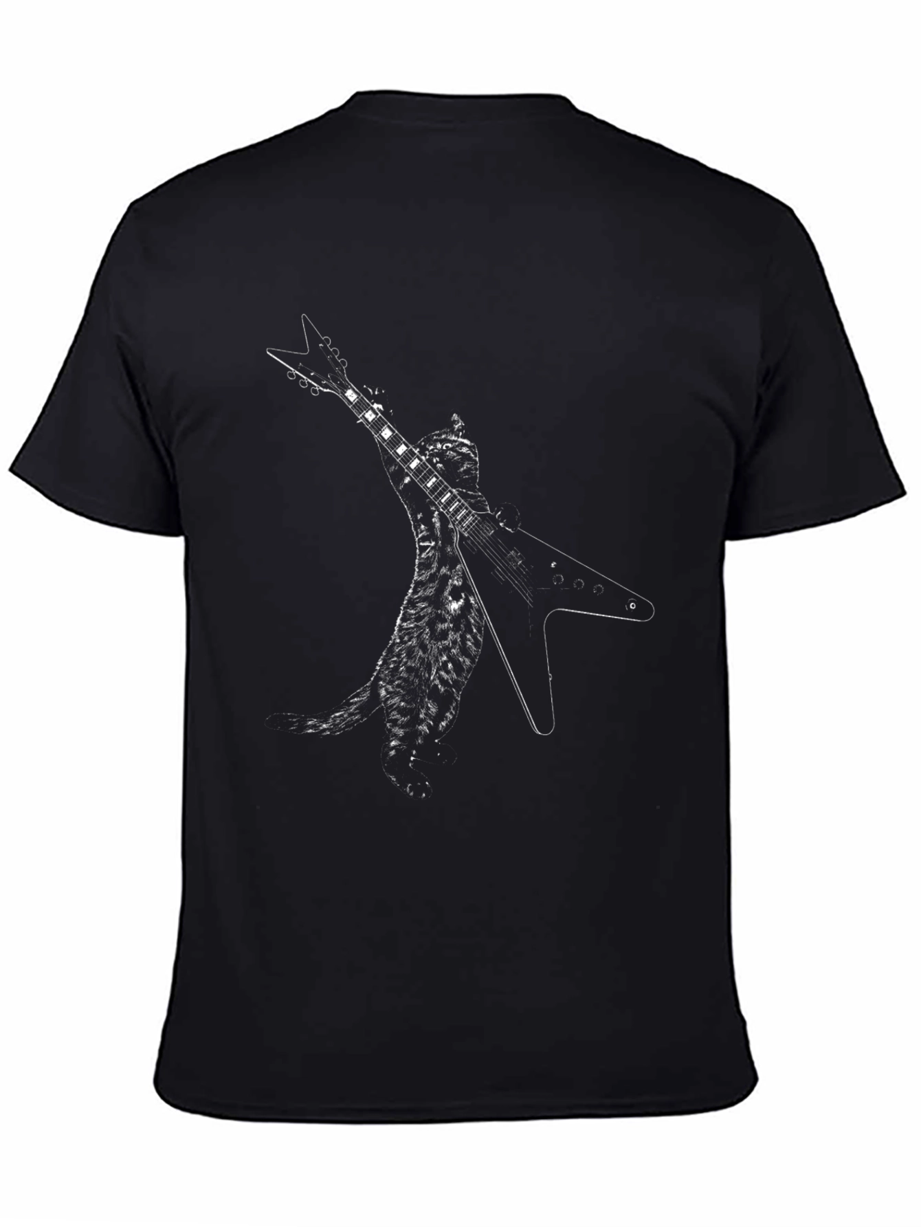 Guitar Cat Graphic Black T-Shirt