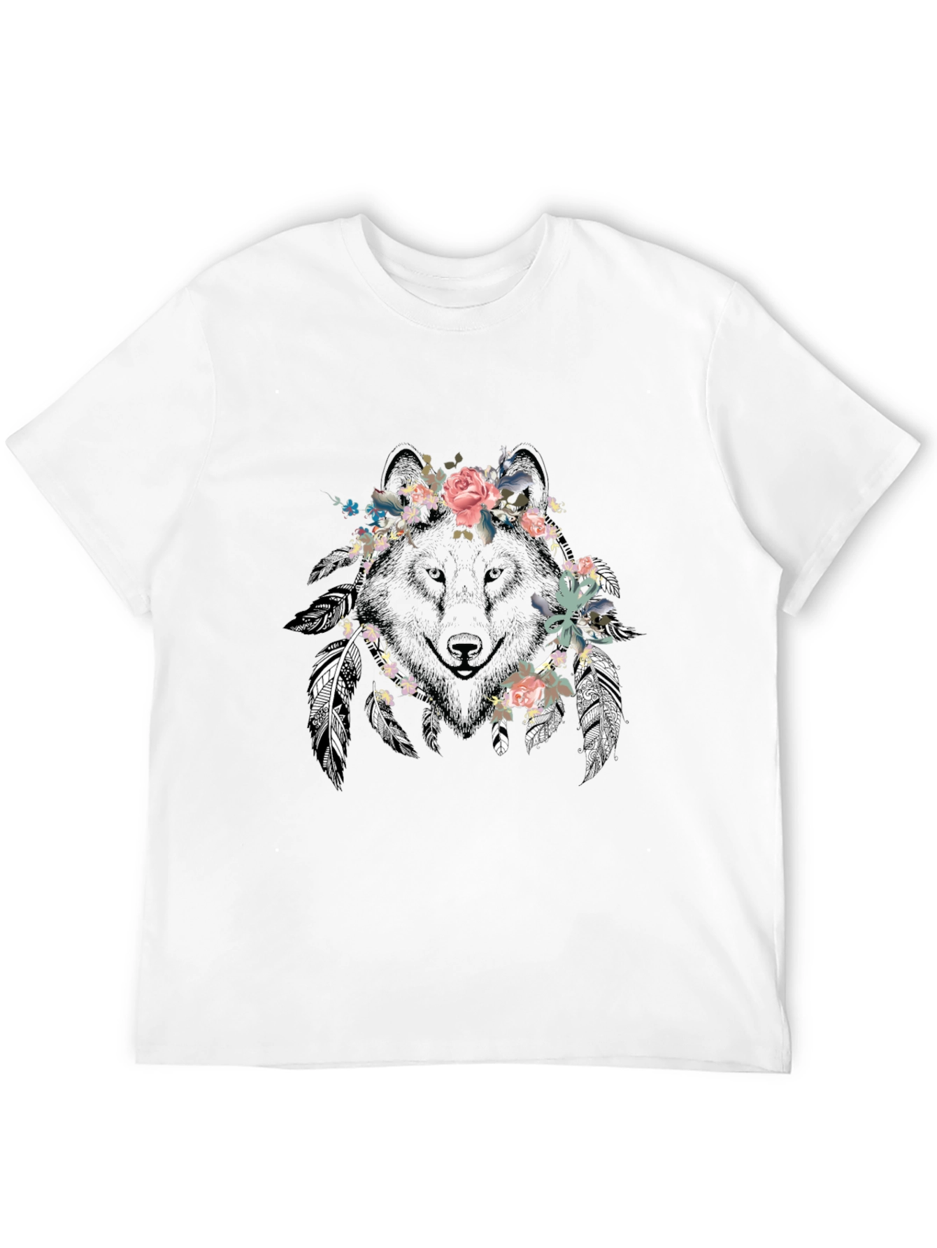 Floral Wolf Graphic Tee - Unisex Black T-Shirt