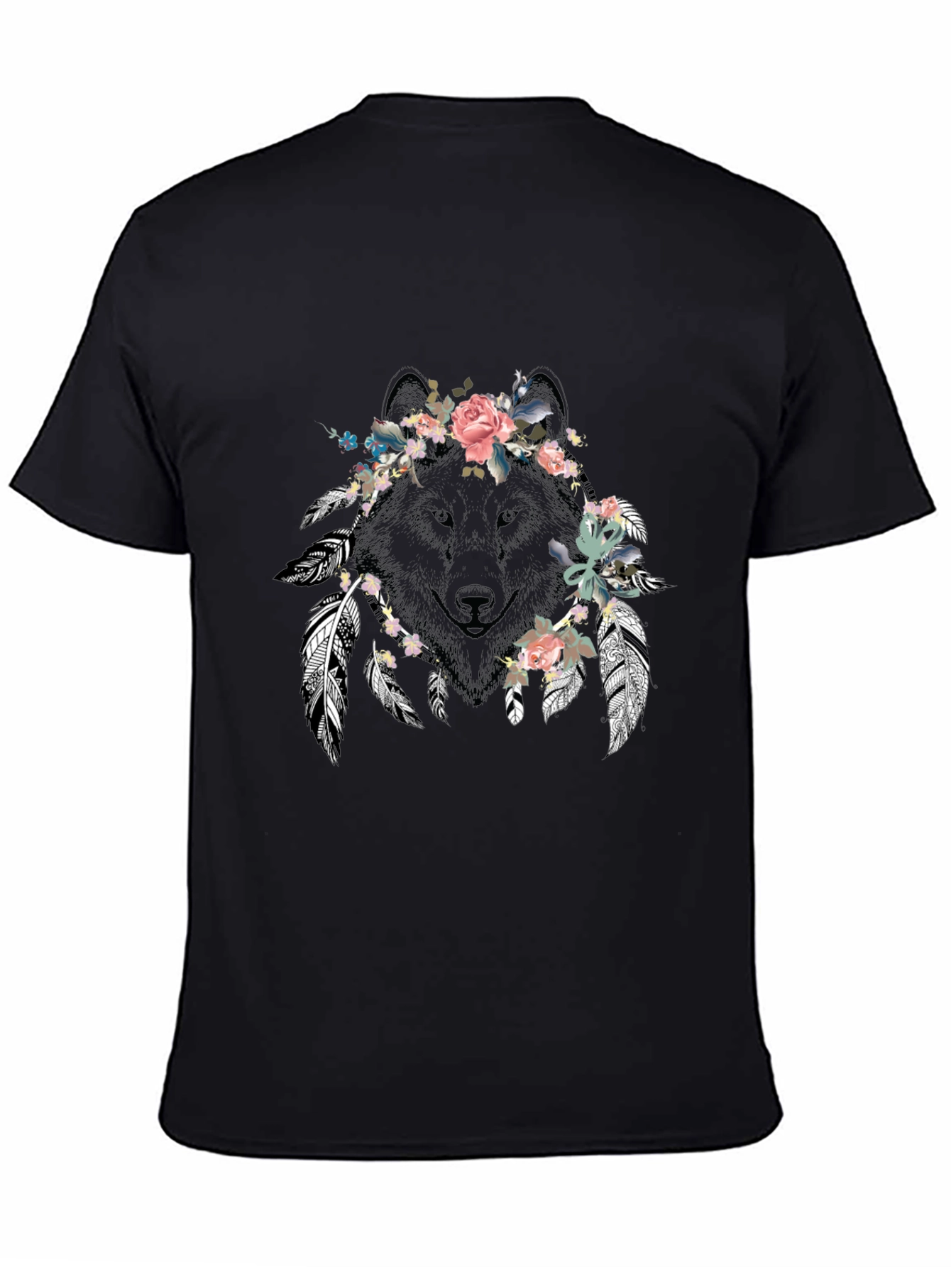 Floral Wolf Graphic Tee - Unisex Black T-Shirt