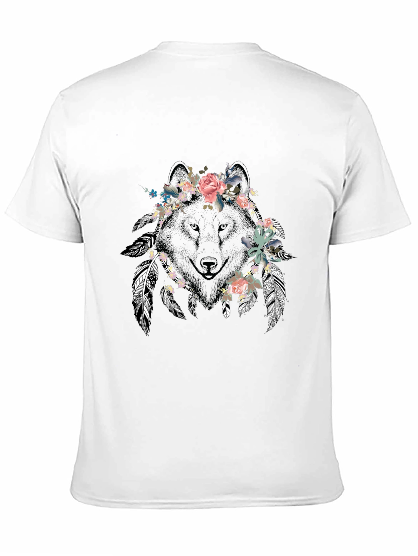 Floral Wolf Graphic Tee - Unisex Black T-Shirt