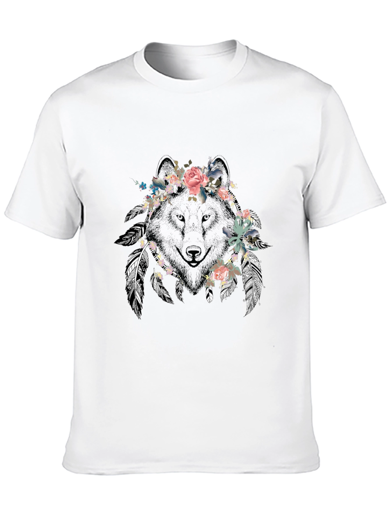 Floral Wolf Graphic Tee - Unisex Black T-Shirt