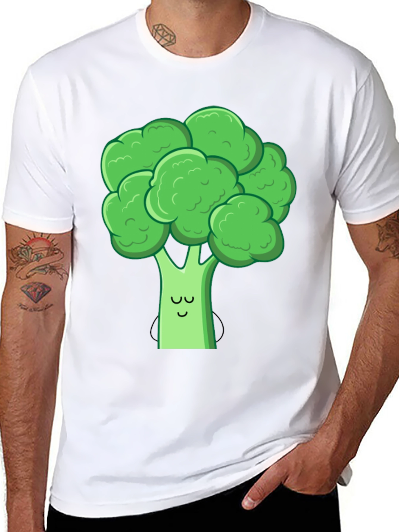 Cute Broccoli Graphic Tee - Black Cotton T-Shirt
