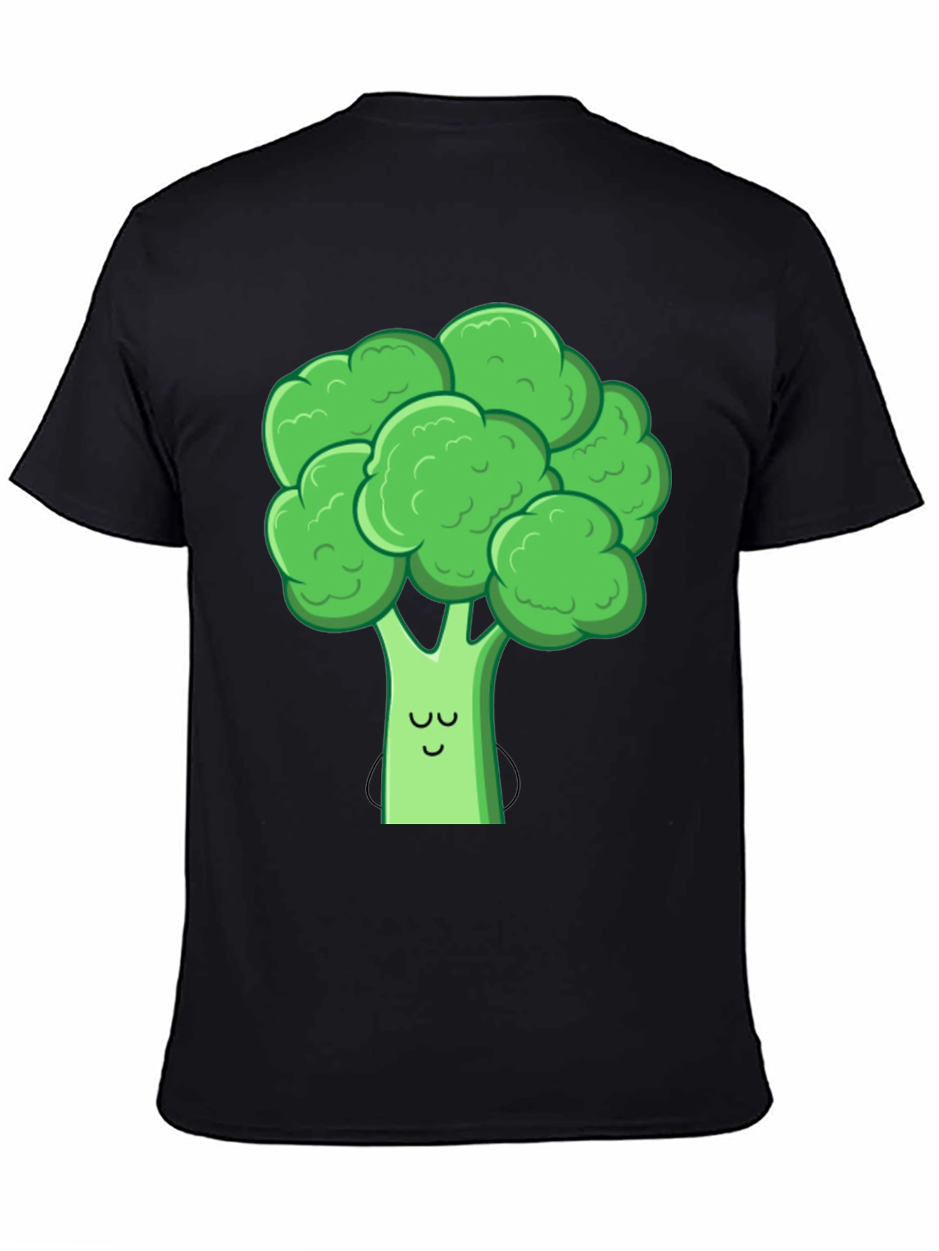 Cute Broccoli Graphic Tee - Black Cotton T-Shirt