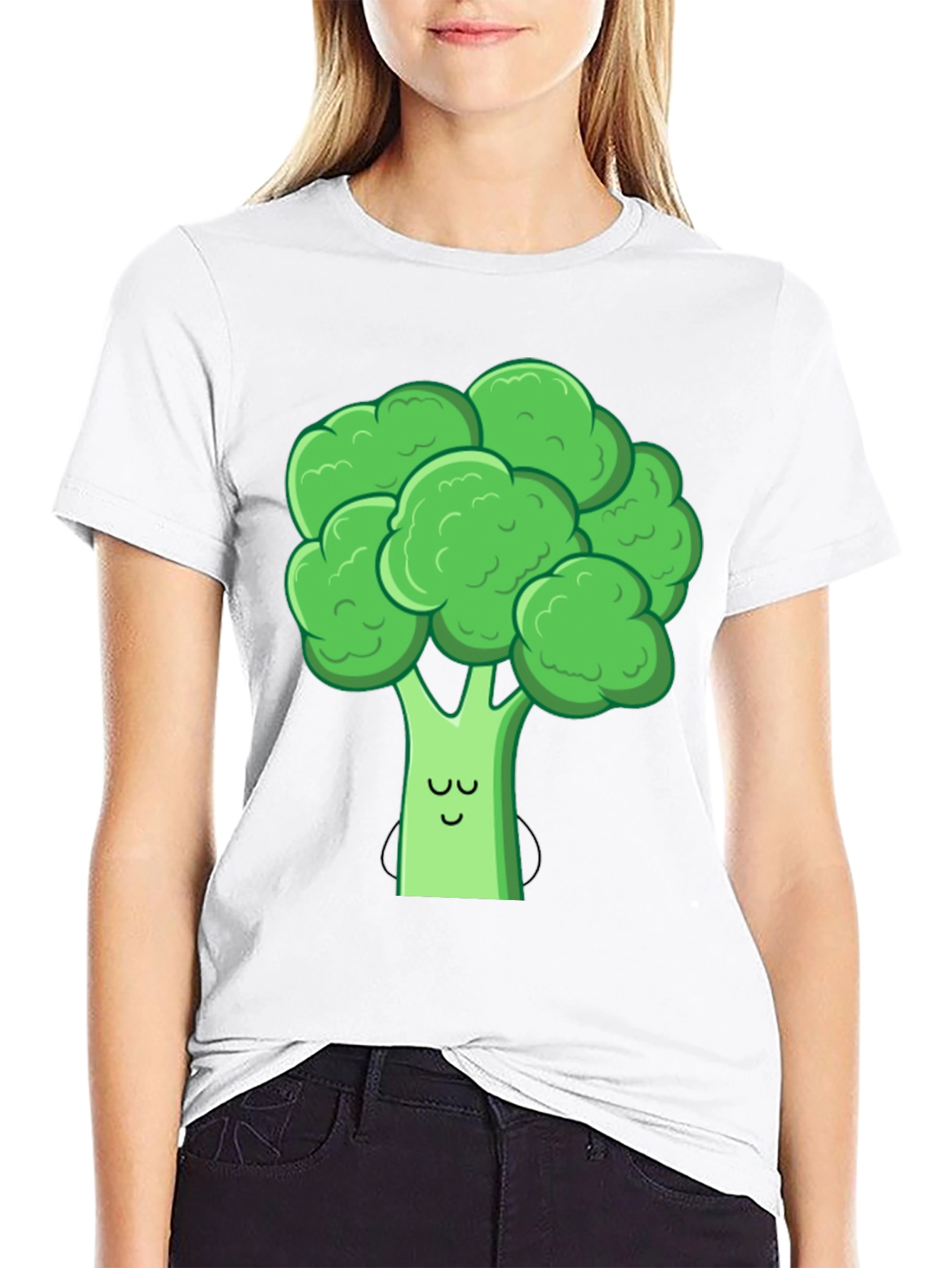 Cute Broccoli Graphic Tee - Black Cotton T-Shirt