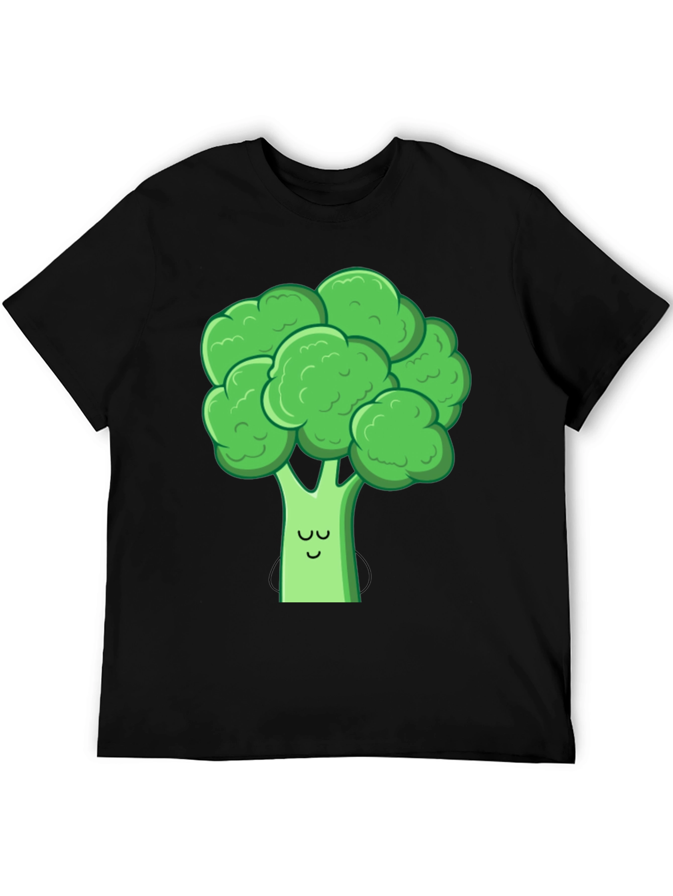 Cute Broccoli Graphic Tee - Black Cotton T-Shirt