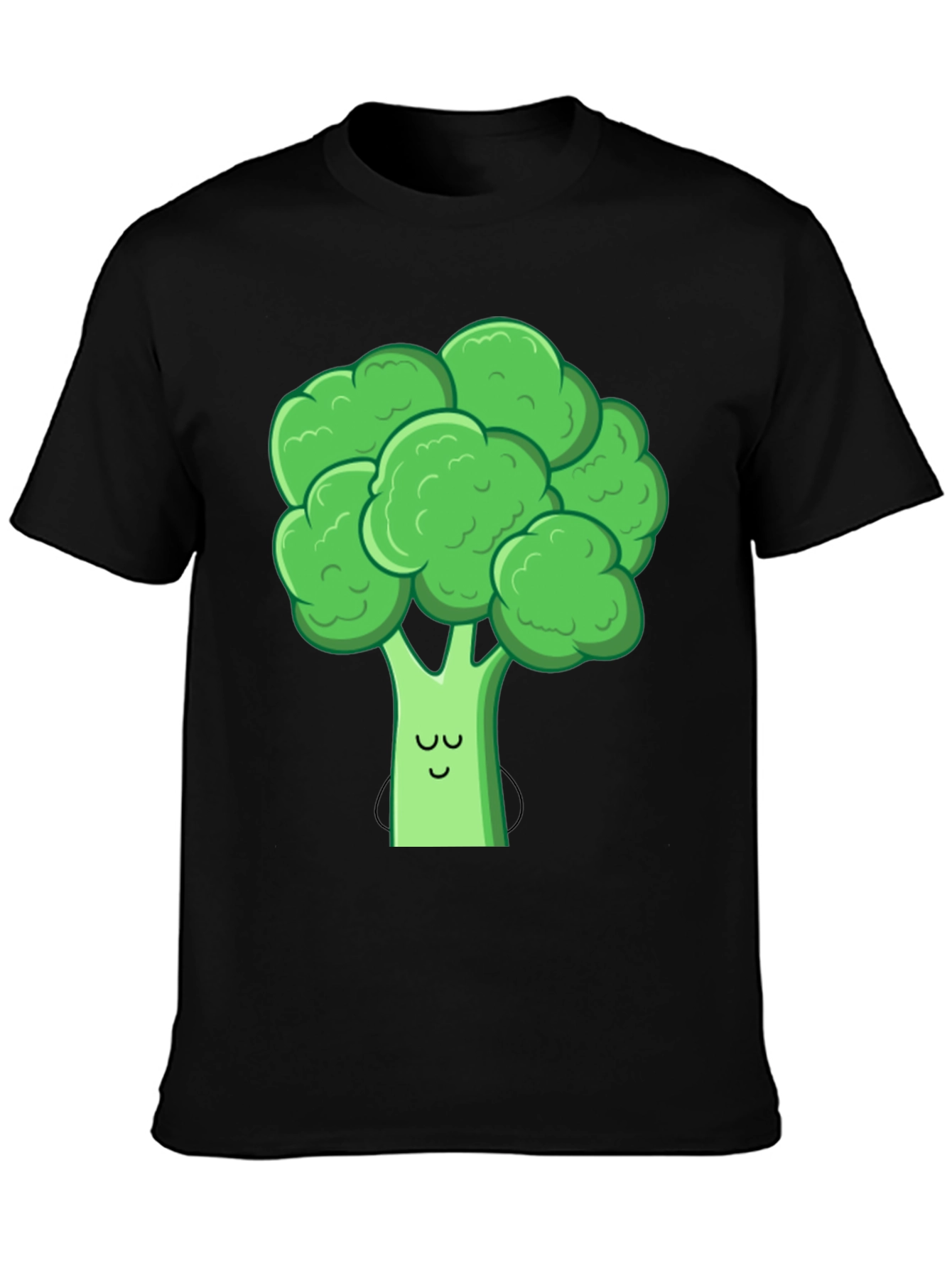 Cute Broccoli Graphic Tee - Black Cotton T-Shirt