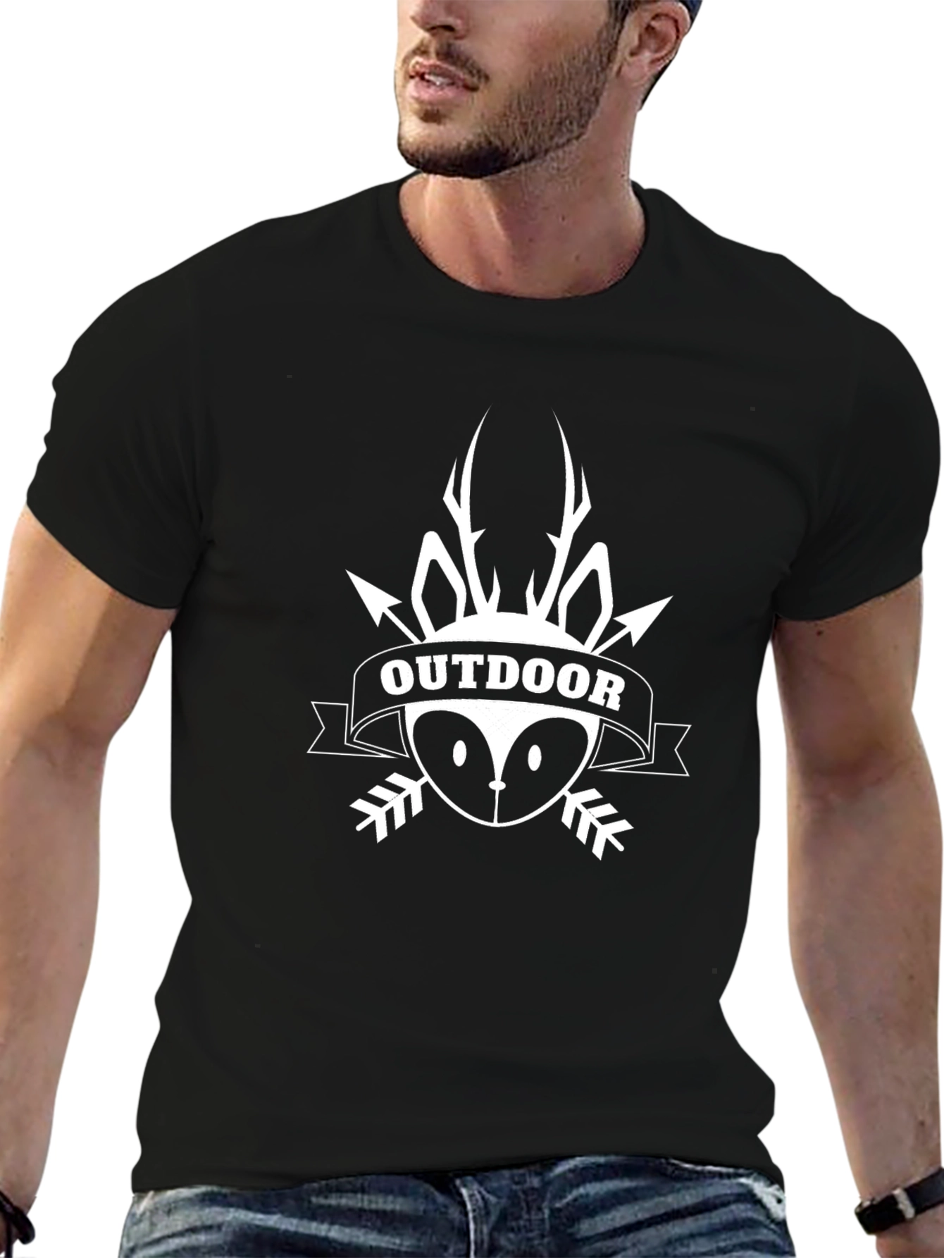 Outdoor Deer Graphic Black T-Shirt