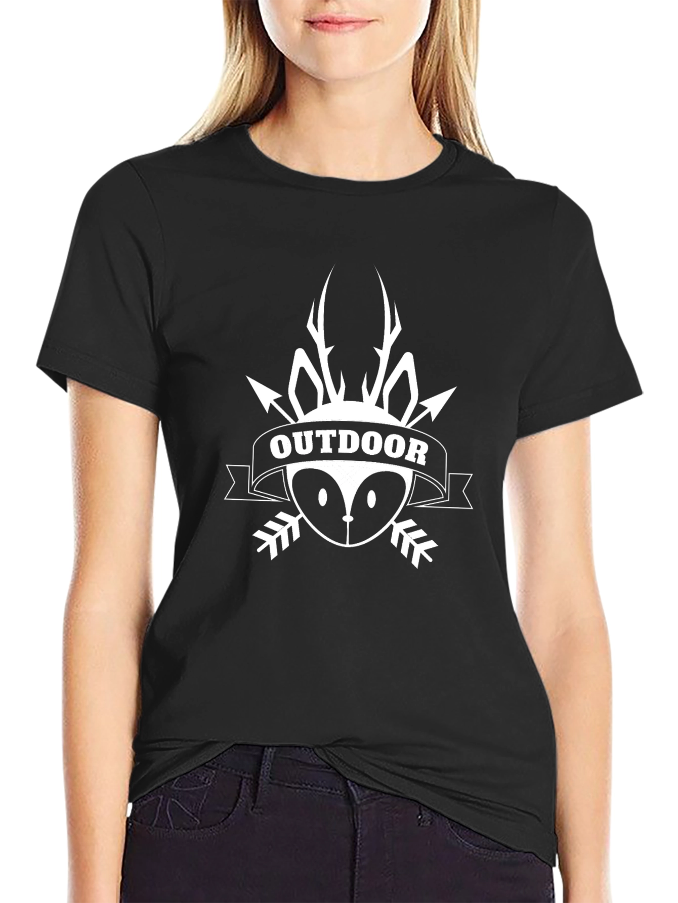 Outdoor Deer Graphic Black T-Shirt