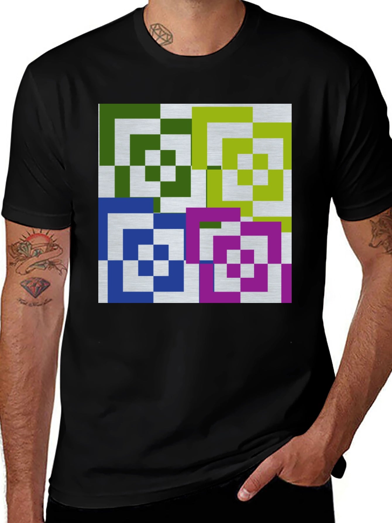 Geometric Squares Graphic Tee - Modern Art Shirt