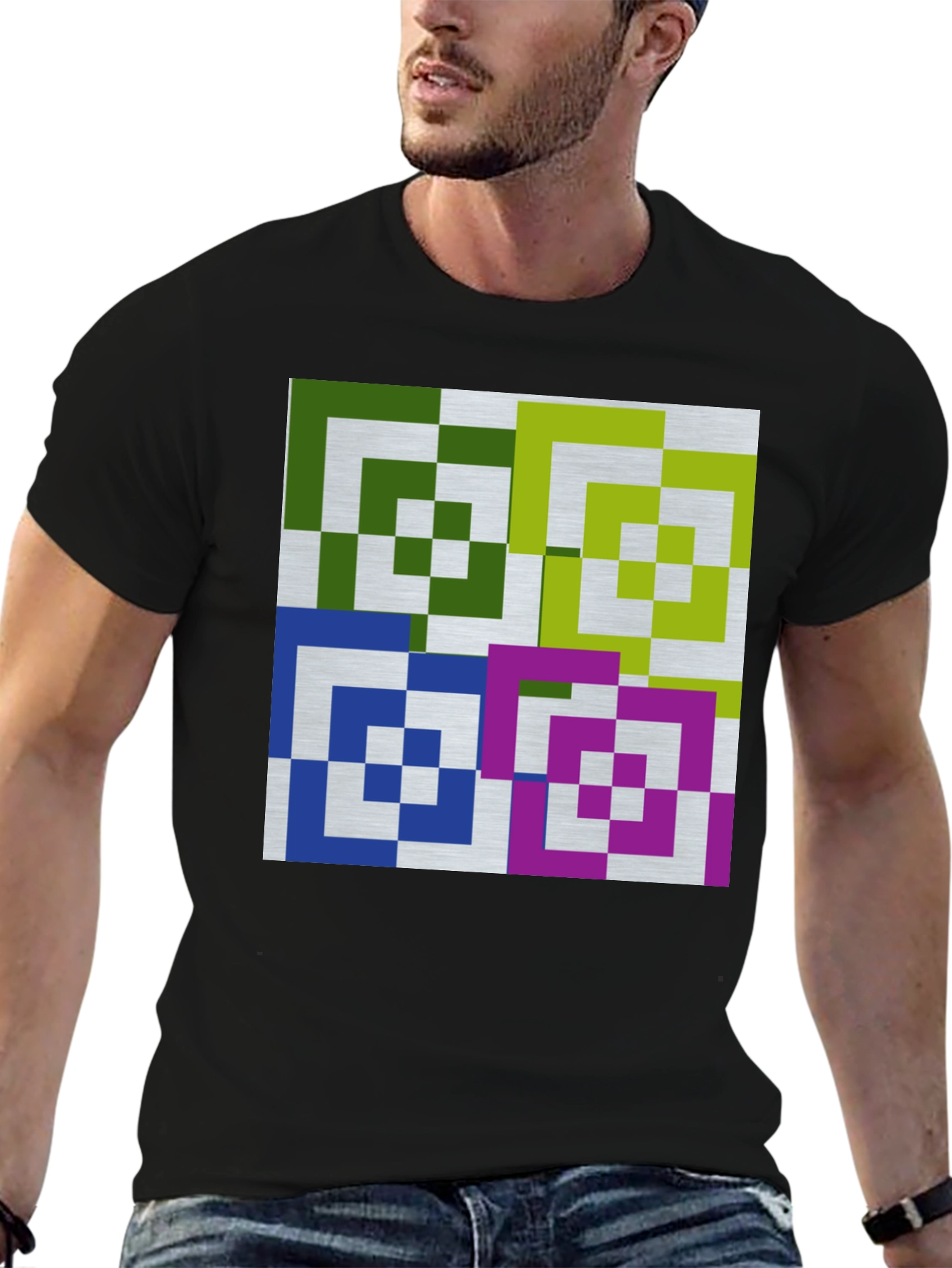 Geometric Squares Graphic Tee - Modern Art Shirt