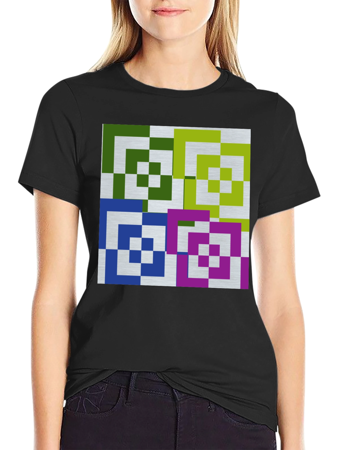 Geometric Squares Graphic Tee - Modern Art Shirt