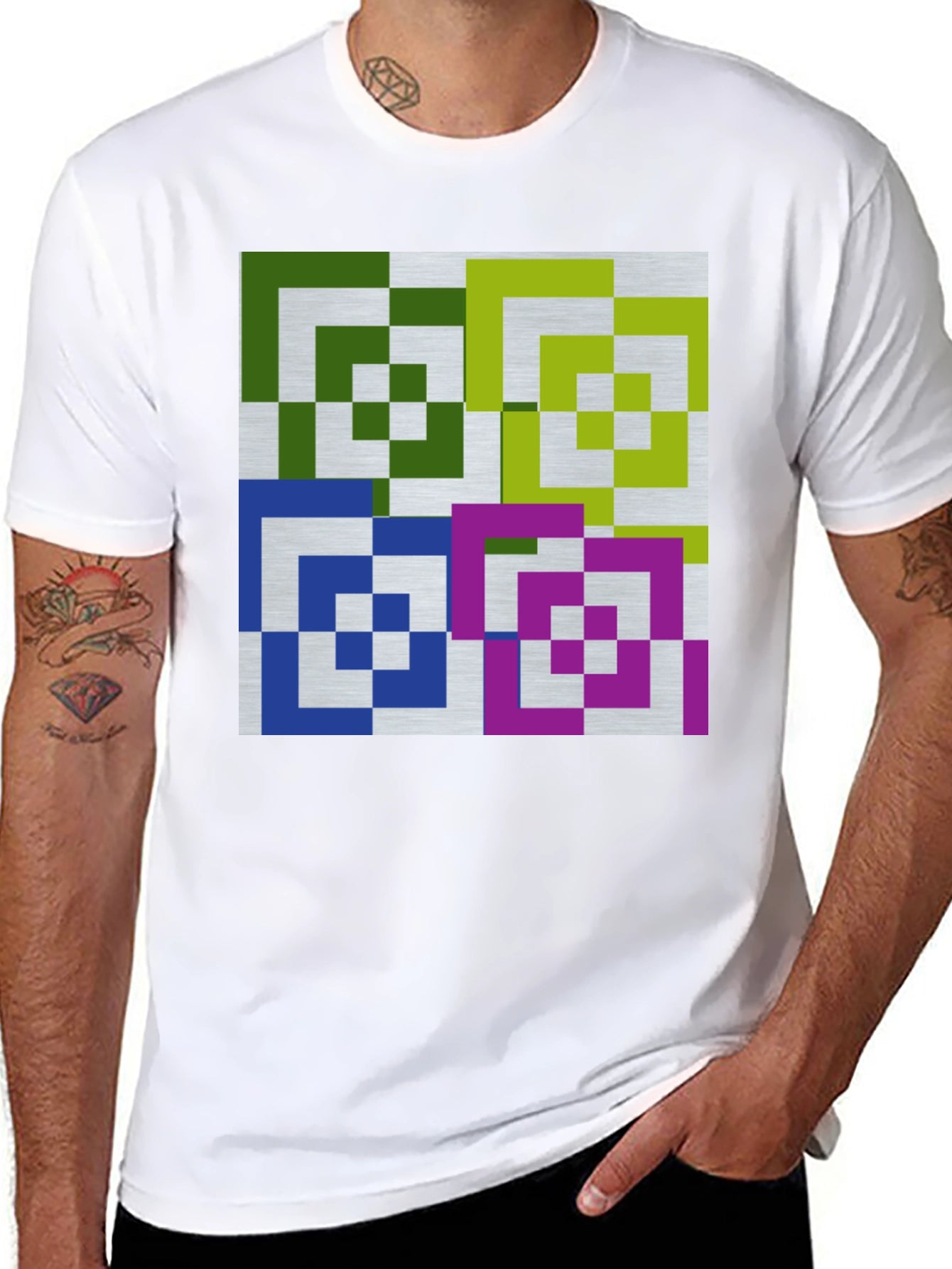 Geometric Squares Graphic Tee - Modern Art Shirt