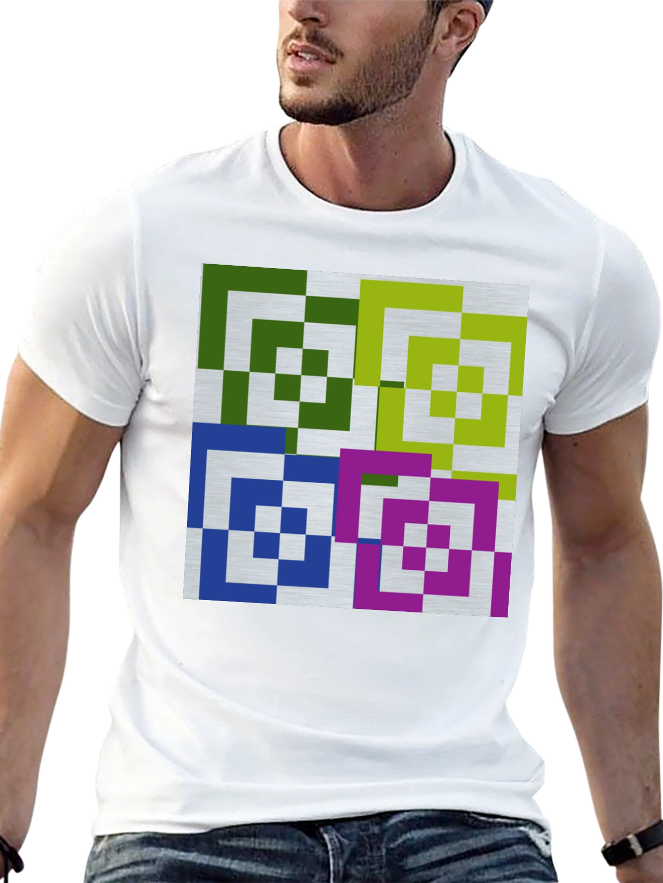 Geometric Squares Graphic Tee - Modern Art Shirt