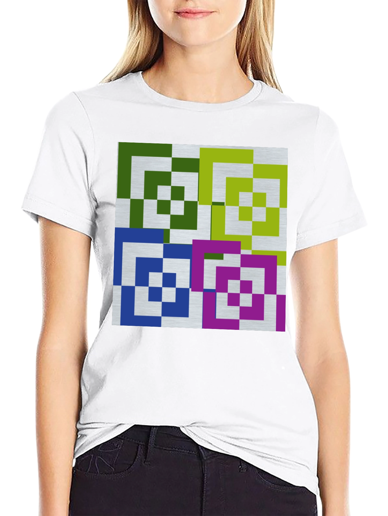 Geometric Squares Graphic Tee - Modern Art Shirt
