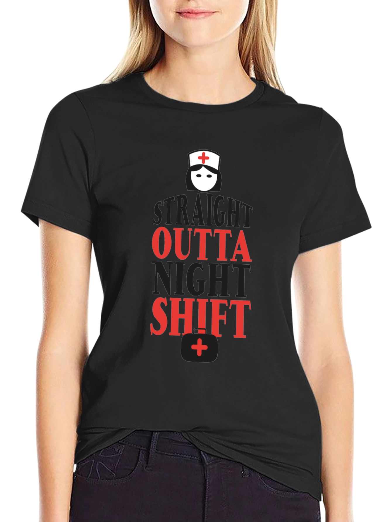 Straight Outta Night Shift Black T-Shirt