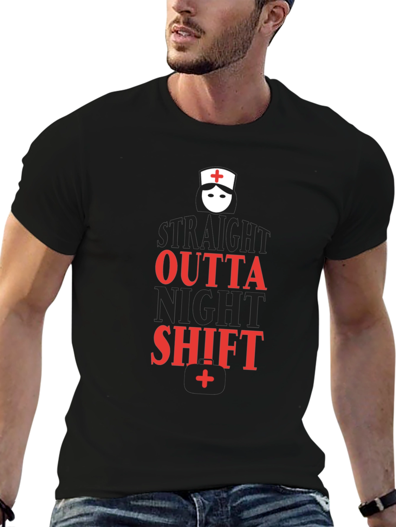 Straight Outta Night Shift Black T-Shirt