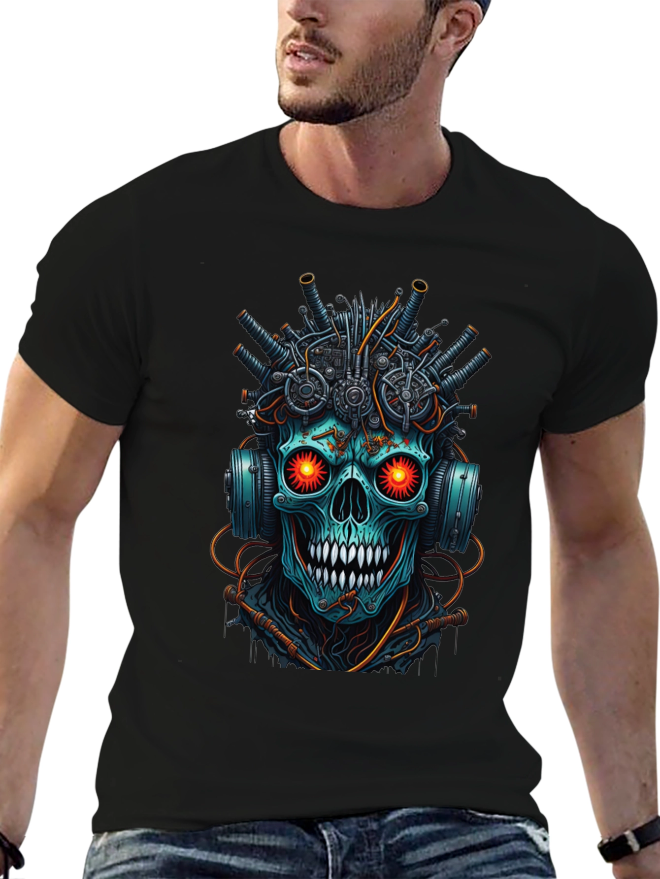 Cyberpunk Skull T-Shirt - Futuristic Design