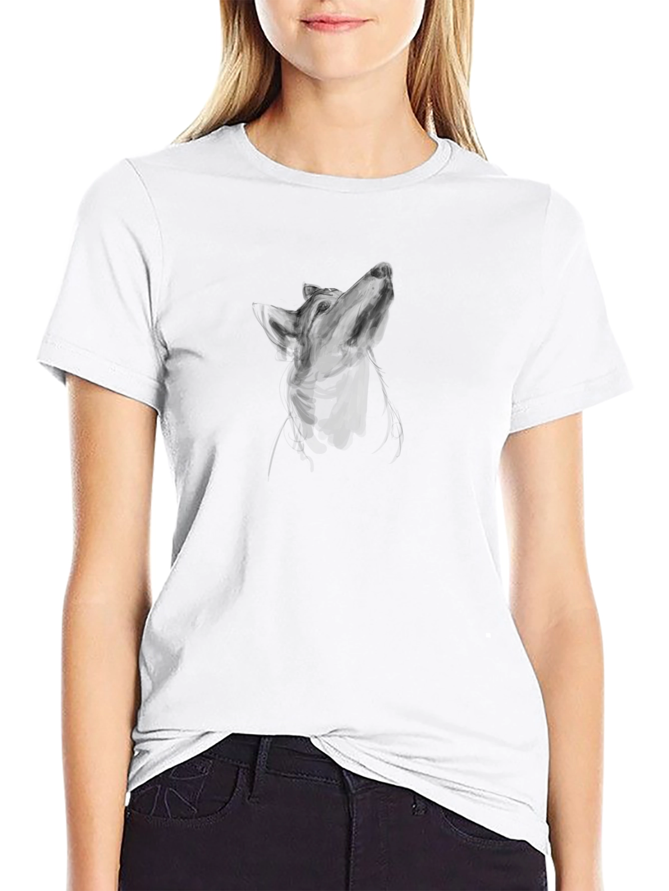 Mens Black T-Shirt with Wolf Graphic