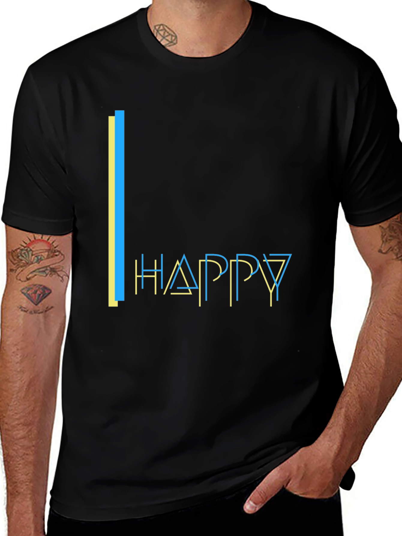 Happy Graphic Print Black T-Shirt