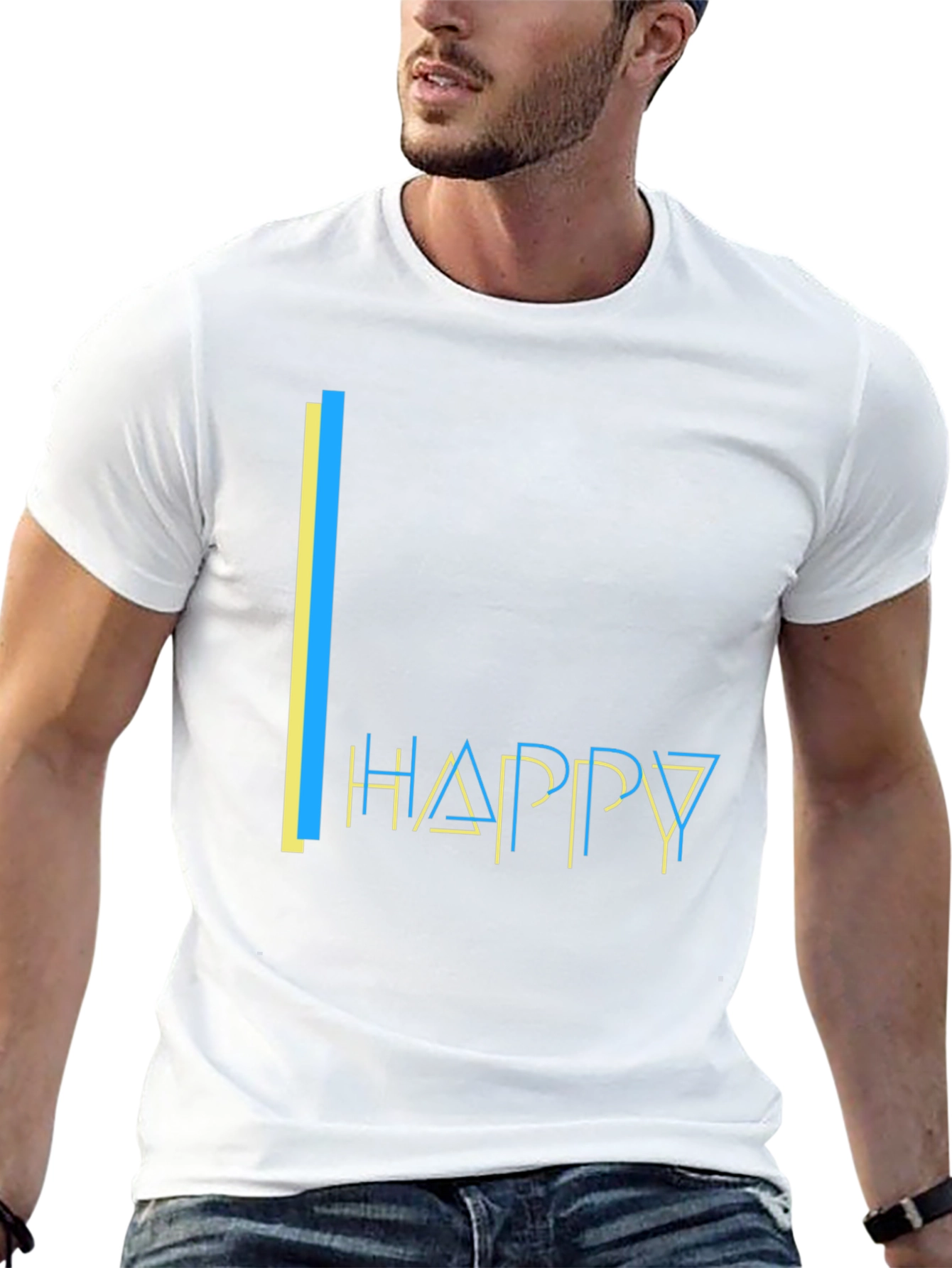 Happy Graphic Print Black T-Shirt