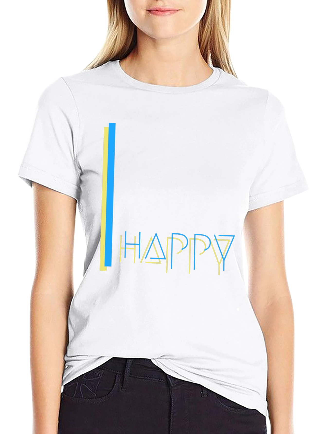 Happy Graphic Print Black T-Shirt