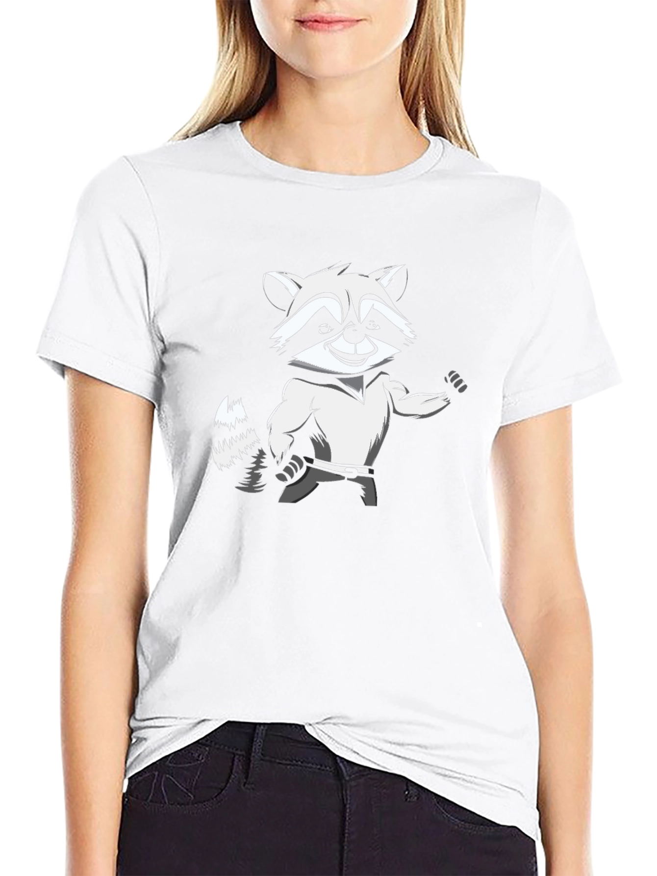 Raccoon Cartoon Graphic Tee - Black