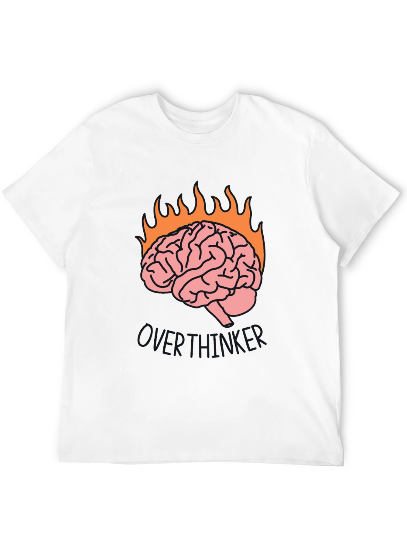 Overthinker Brain Flames Graphic Tee - Black Cotton T-Shirt
