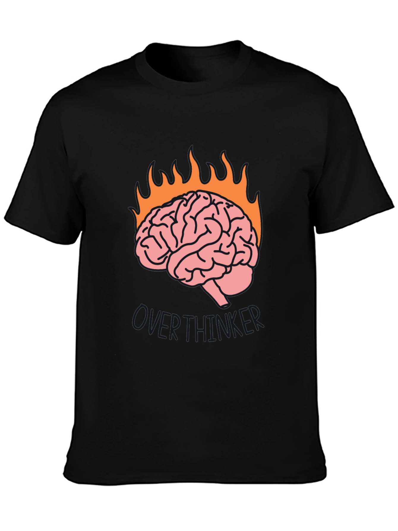 Overthinker Brain Flames Graphic Tee - Black Cotton T-Shirt