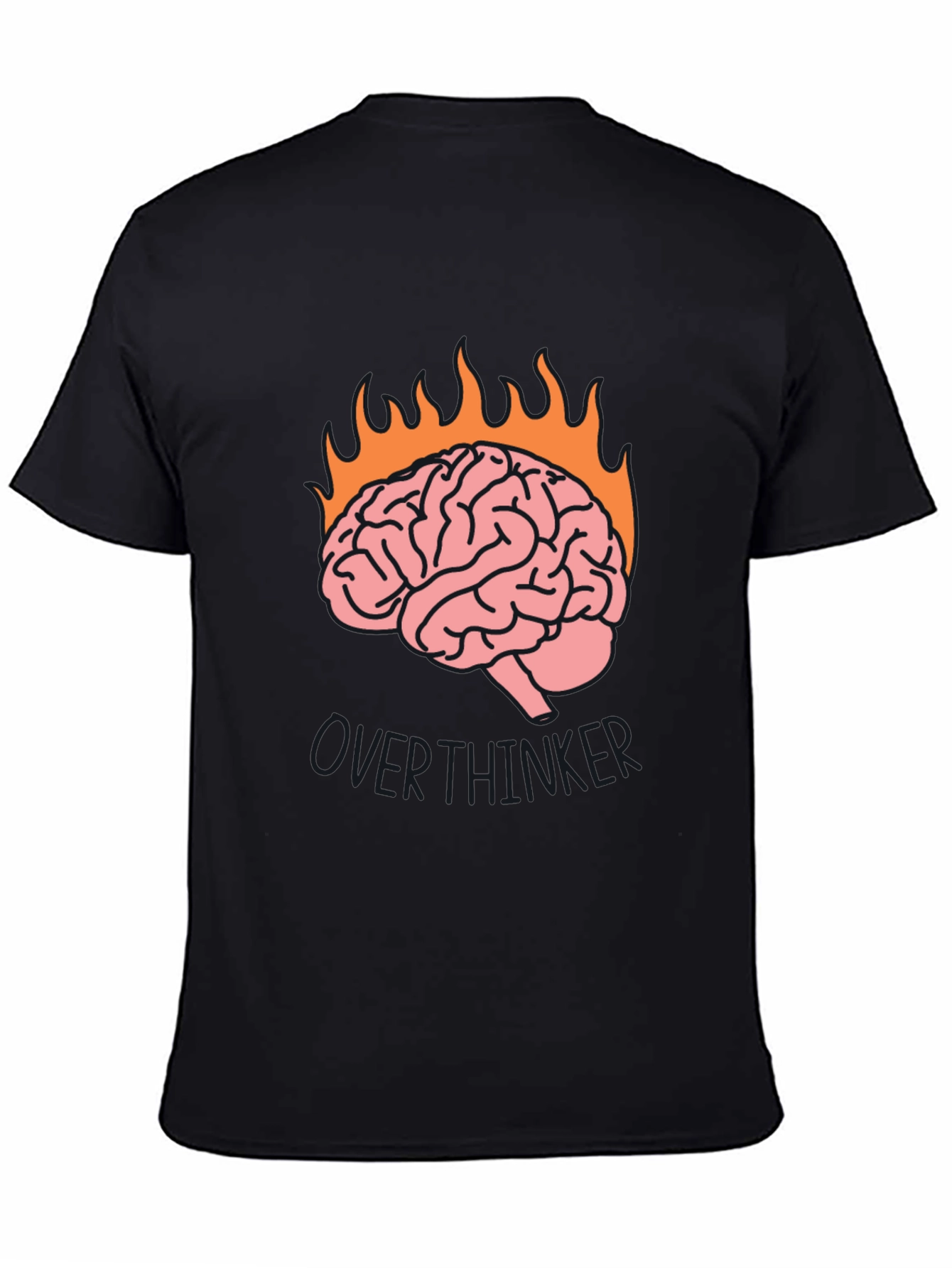Overthinker Brain Flames Graphic Tee - Black Cotton T-Shirt