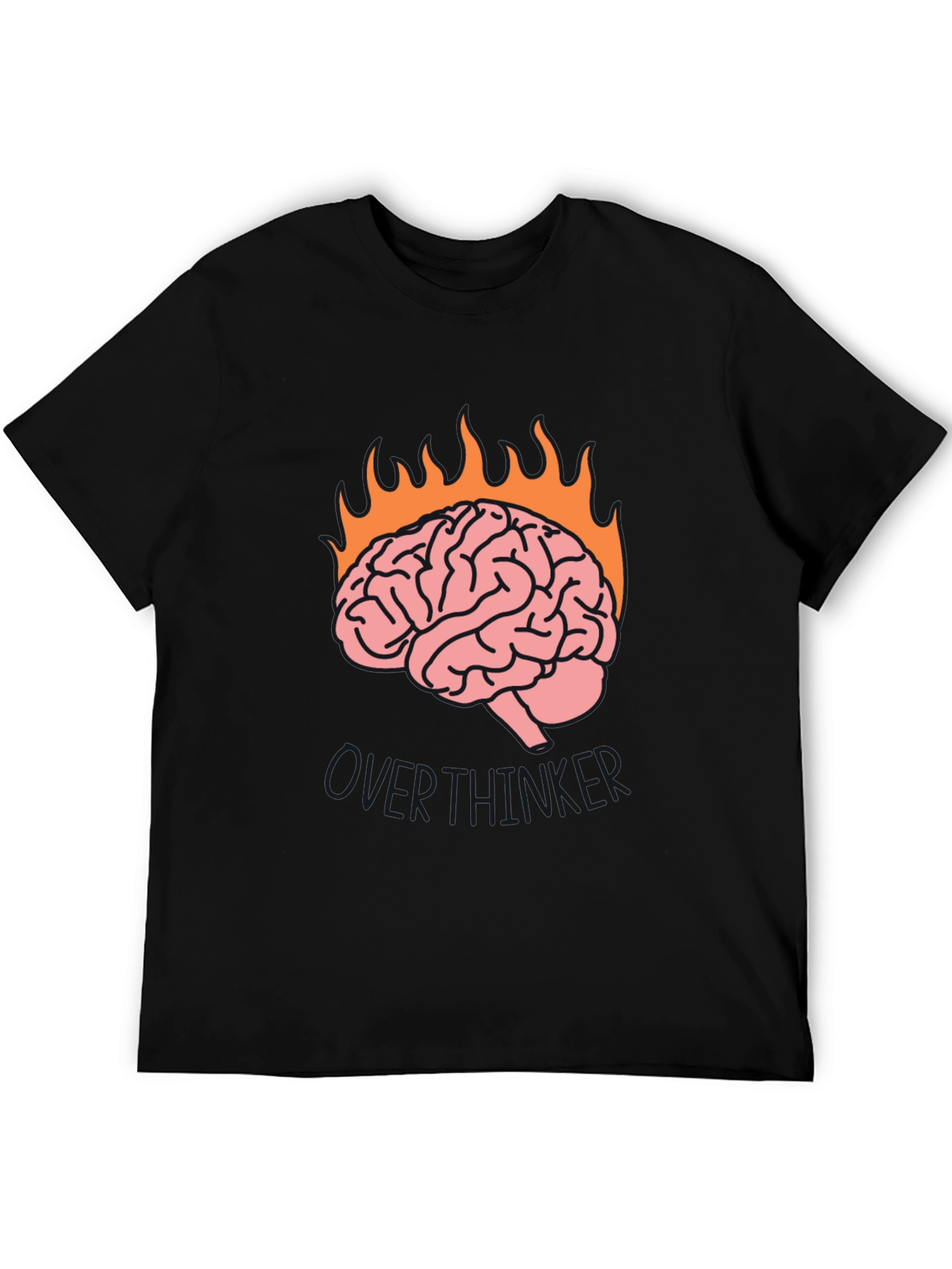 Overthinker Brain Flames Graphic Tee - Black Cotton T-Shirt