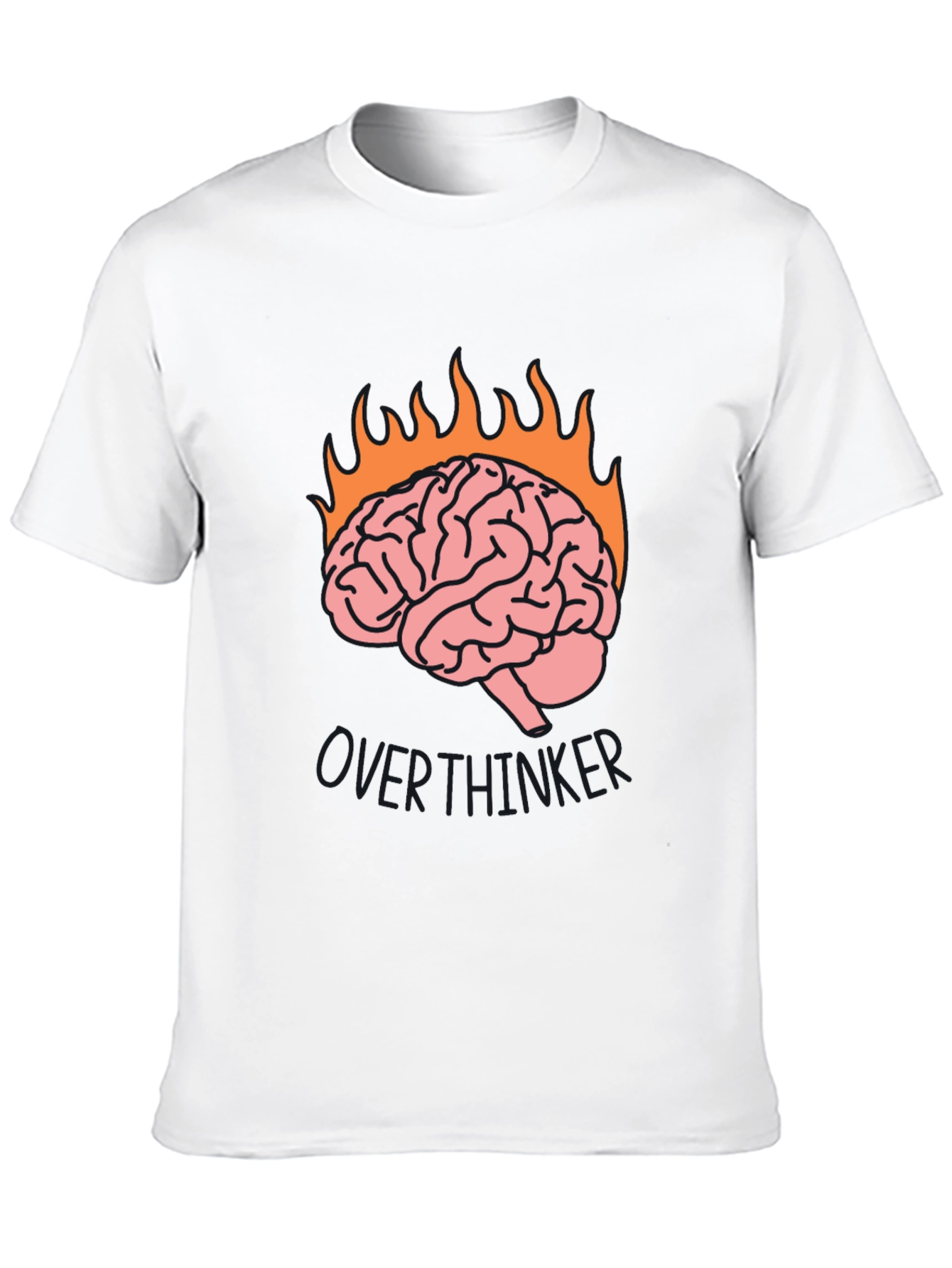Overthinker Brain Flames Graphic Tee - Black Cotton T-Shirt