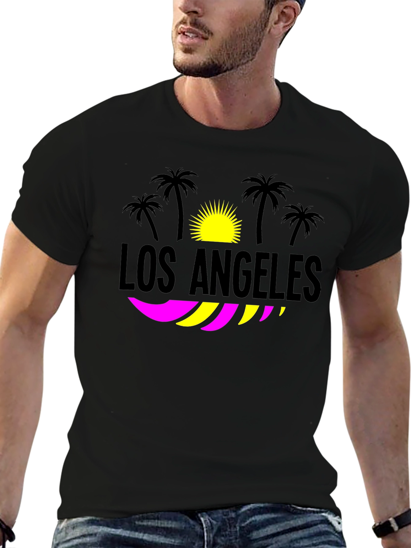 Los Angeles Palm Tree Graphic T-Shirt - Black