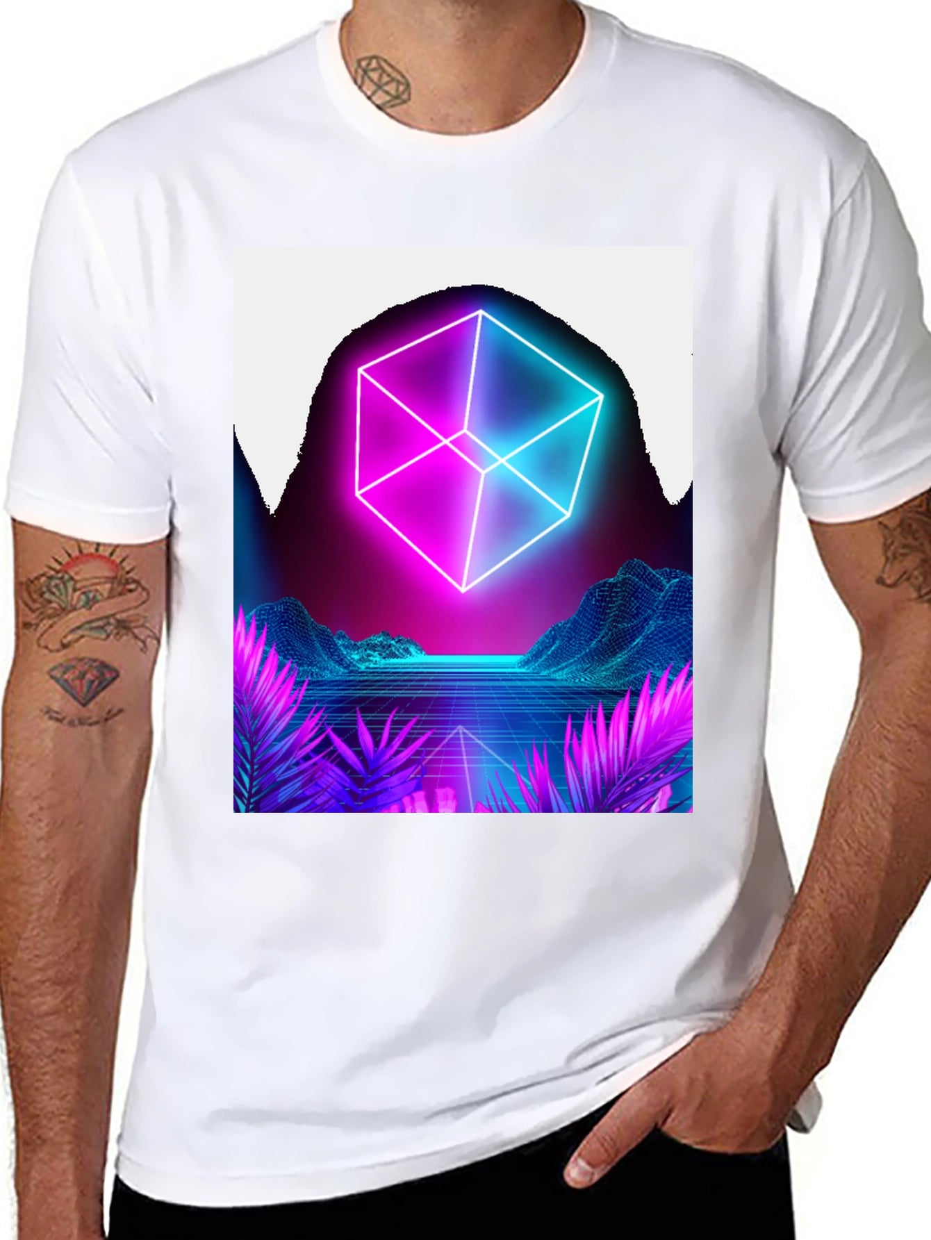 Cyberpunk Retro Wave T-Shirt - Futuristic Neon Cube
