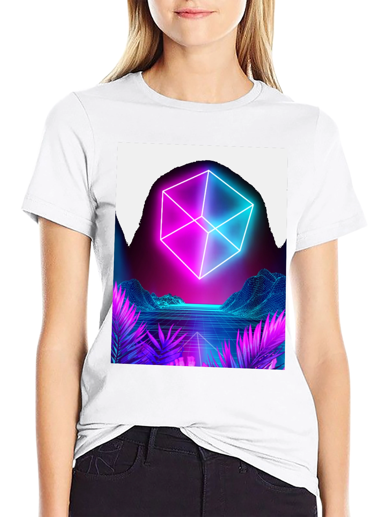 Cyberpunk Retro Wave T-Shirt - Futuristic Neon Cube