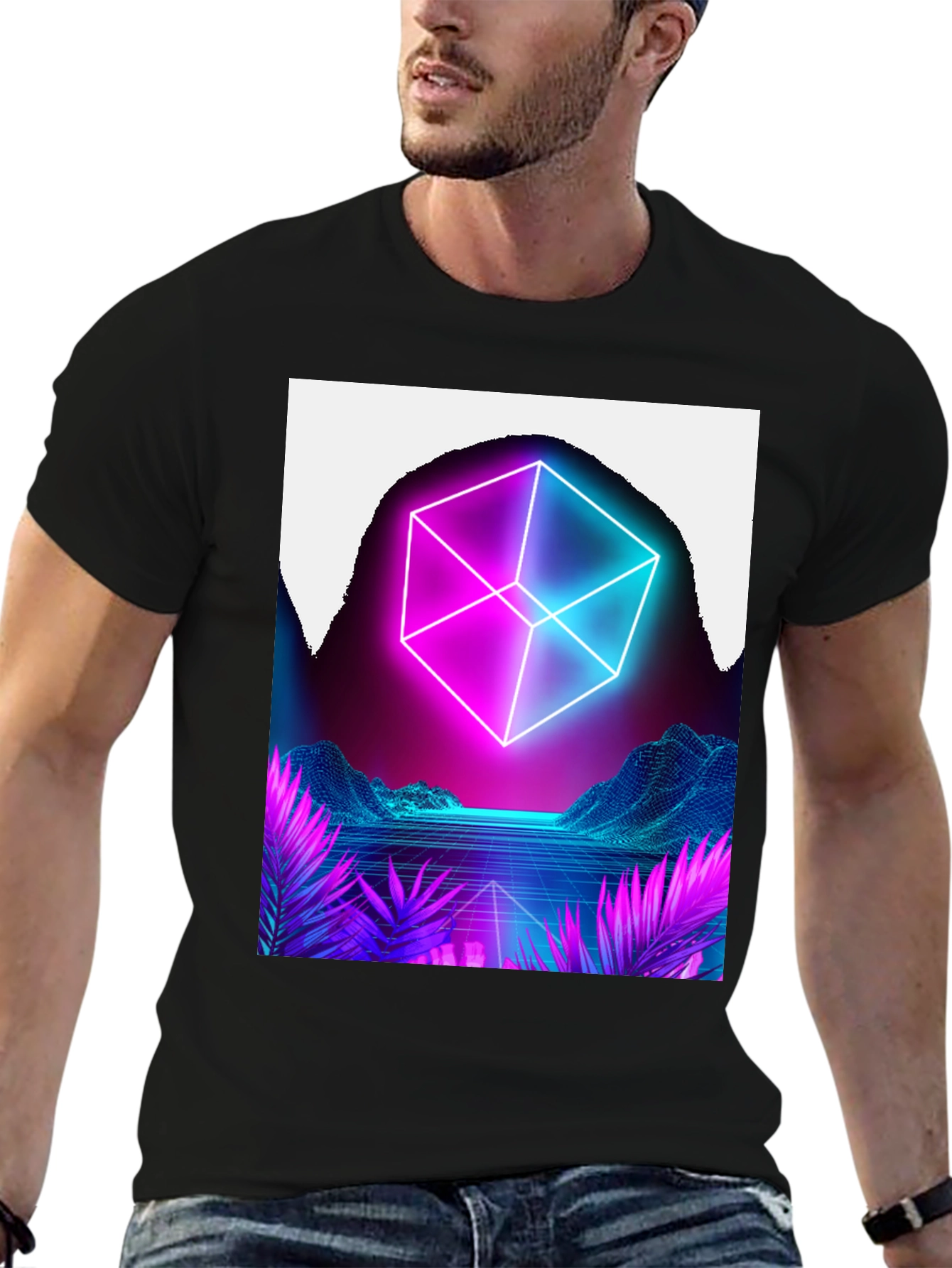 Cyberpunk Retro Wave T-Shirt - Futuristic Neon Cube
