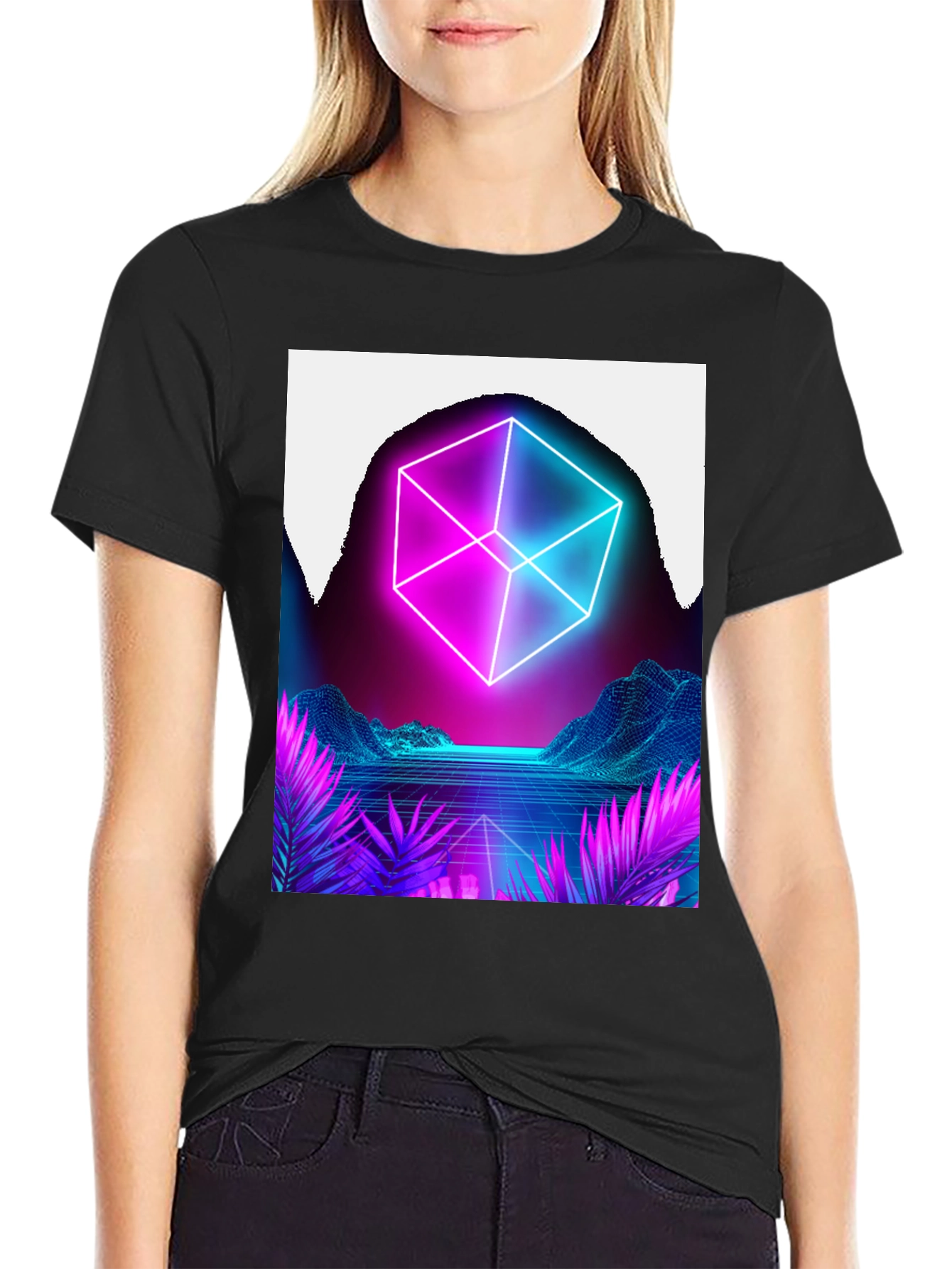 Cyberpunk Retro Wave T-Shirt - Futuristic Neon Cube