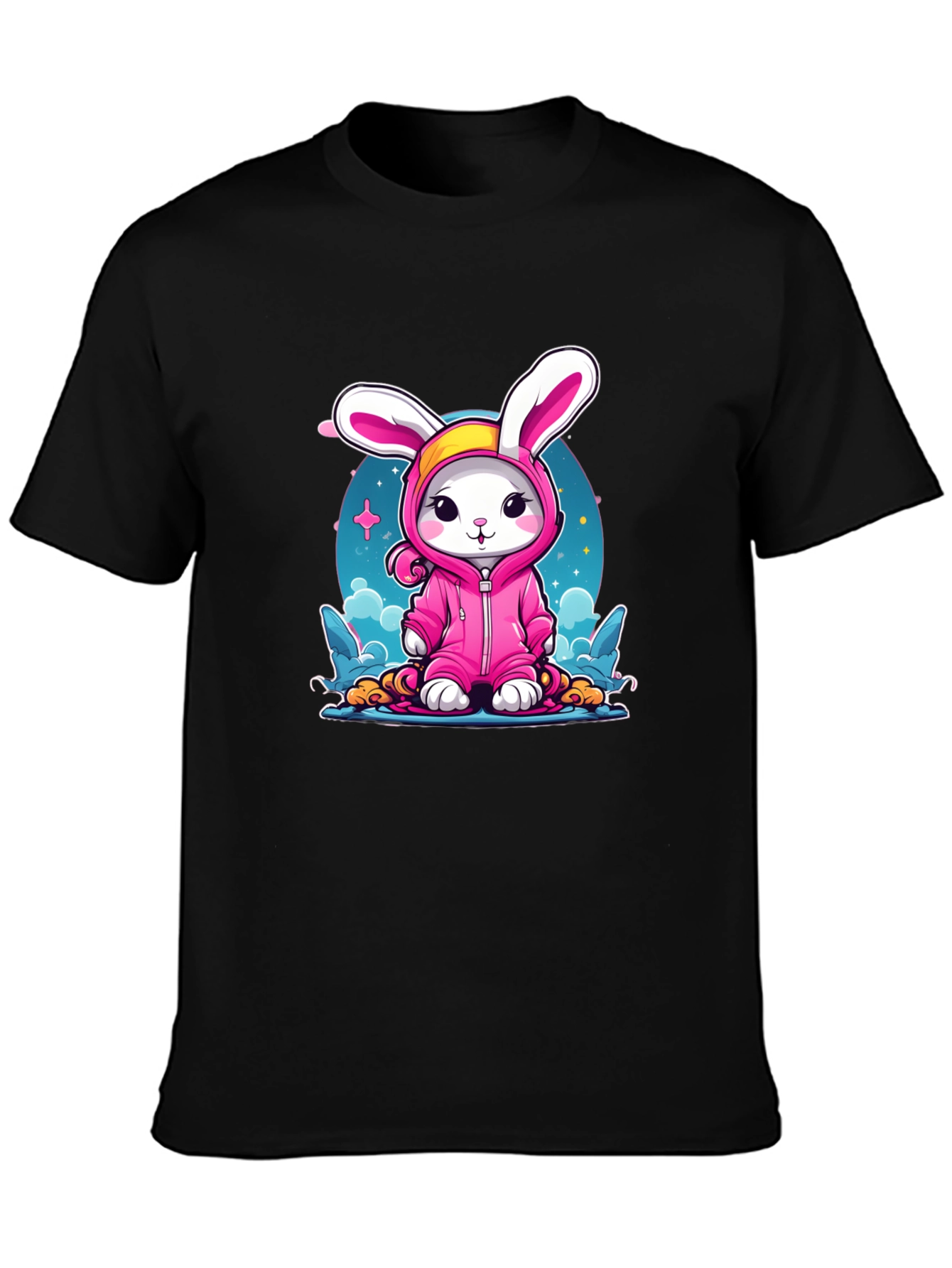 Cute Bunny Pink Suit Black T-Shirt
