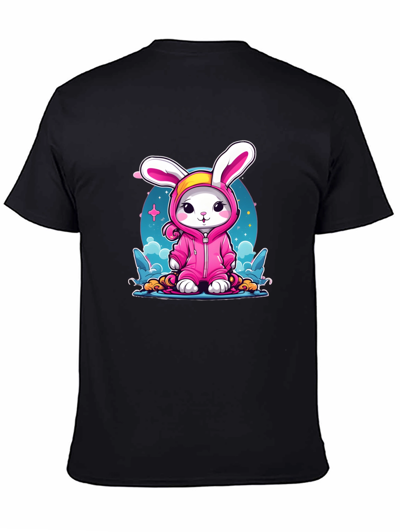 Cute Bunny Pink Suit Black T-Shirt