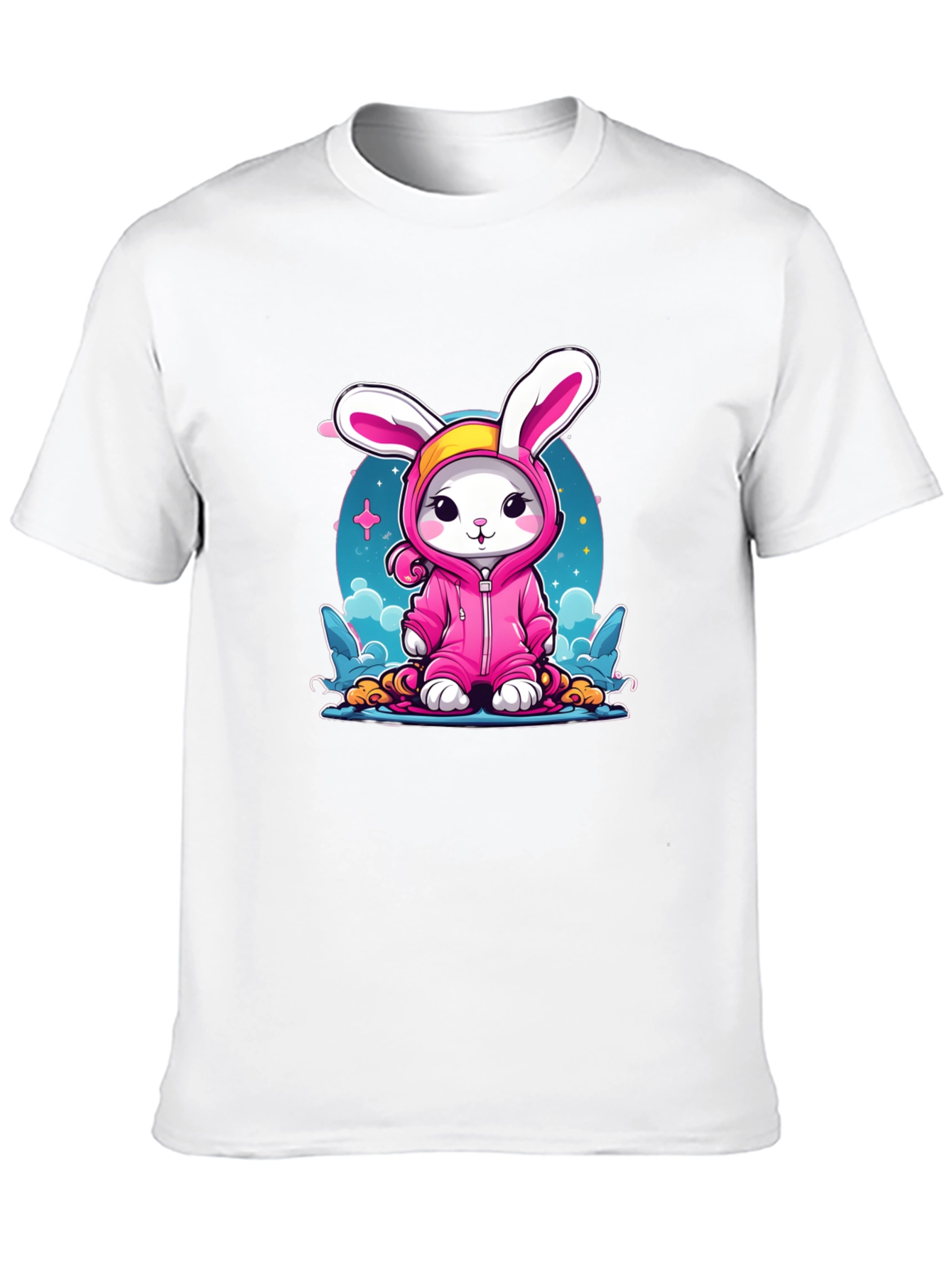 Cute Bunny Pink Suit Black T-Shirt