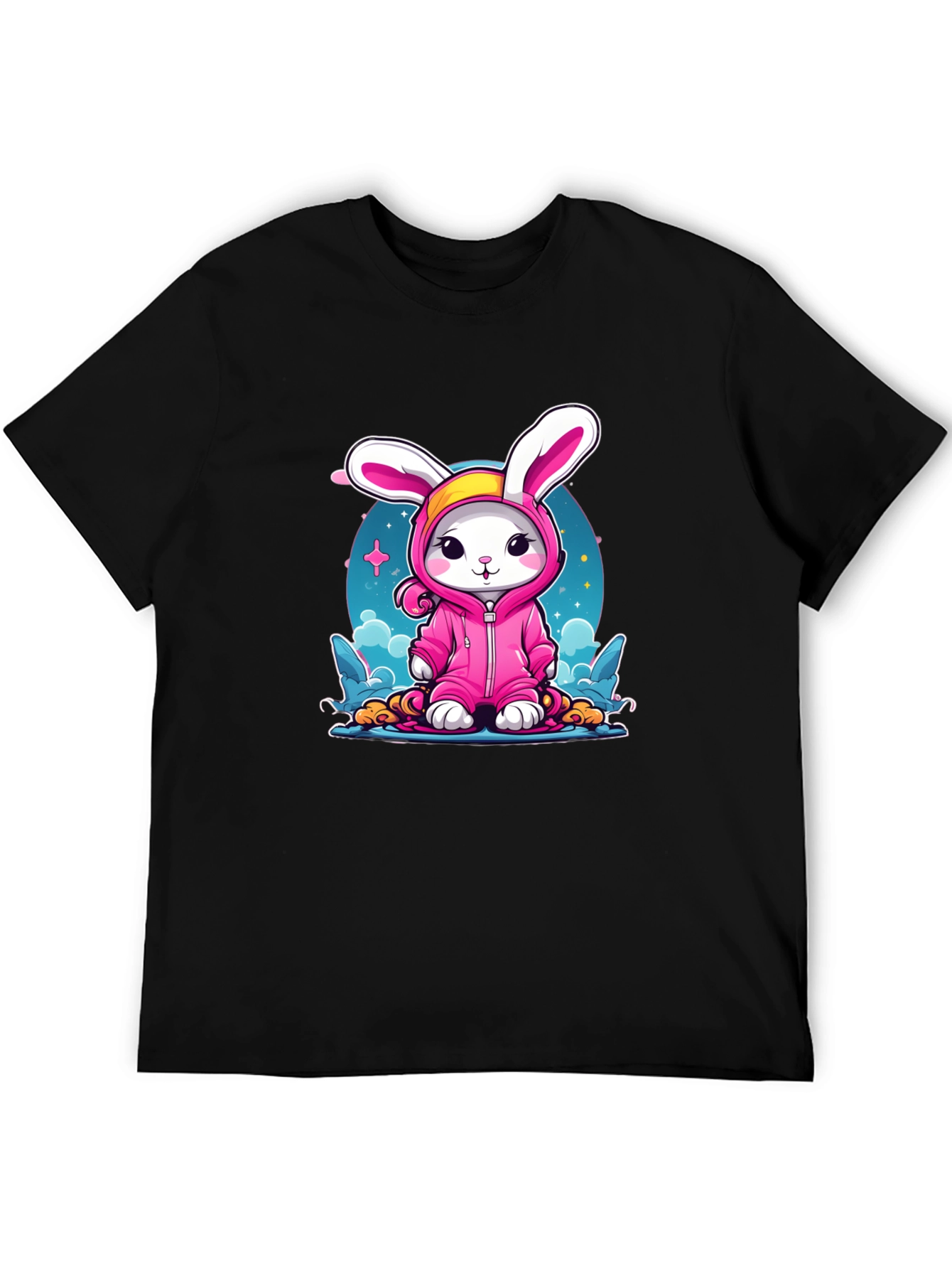 Cute Bunny Pink Suit Black T-Shirt
