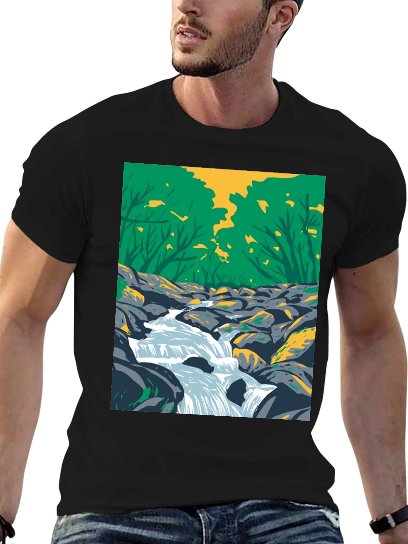 Nature Stream Graphic Black T-Shirt