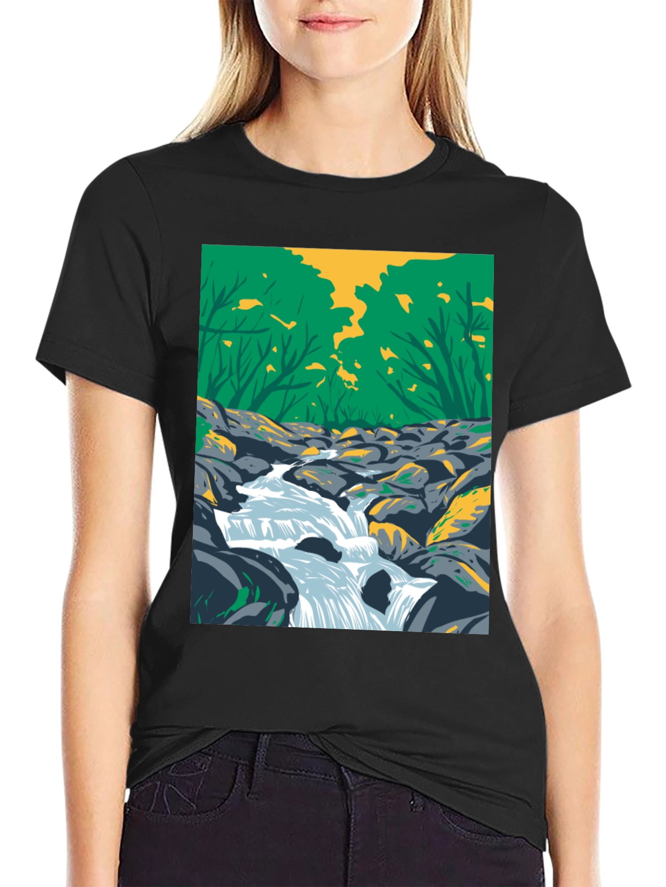 Nature Stream Graphic Black T-Shirt