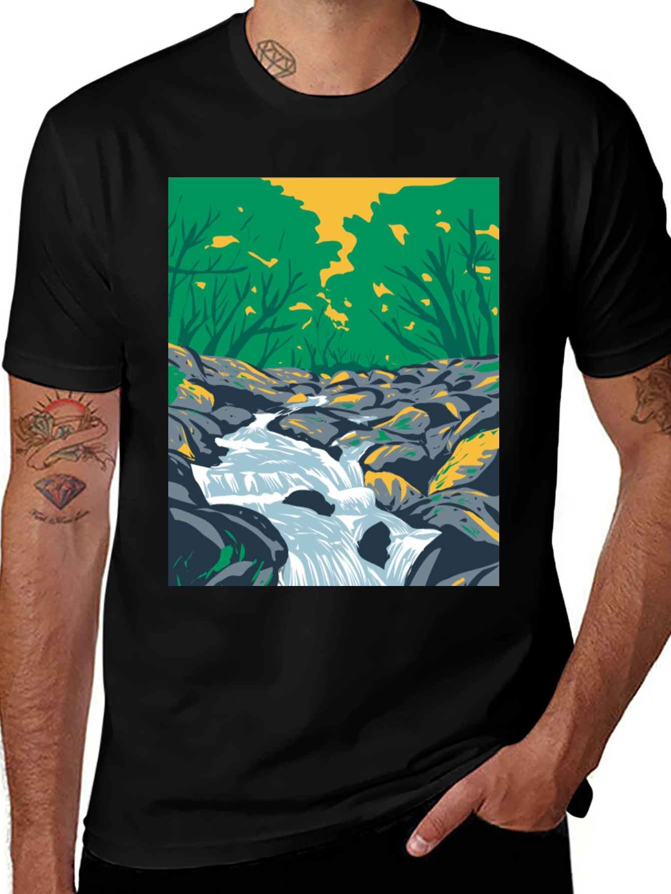 Nature Stream Graphic Black T-Shirt