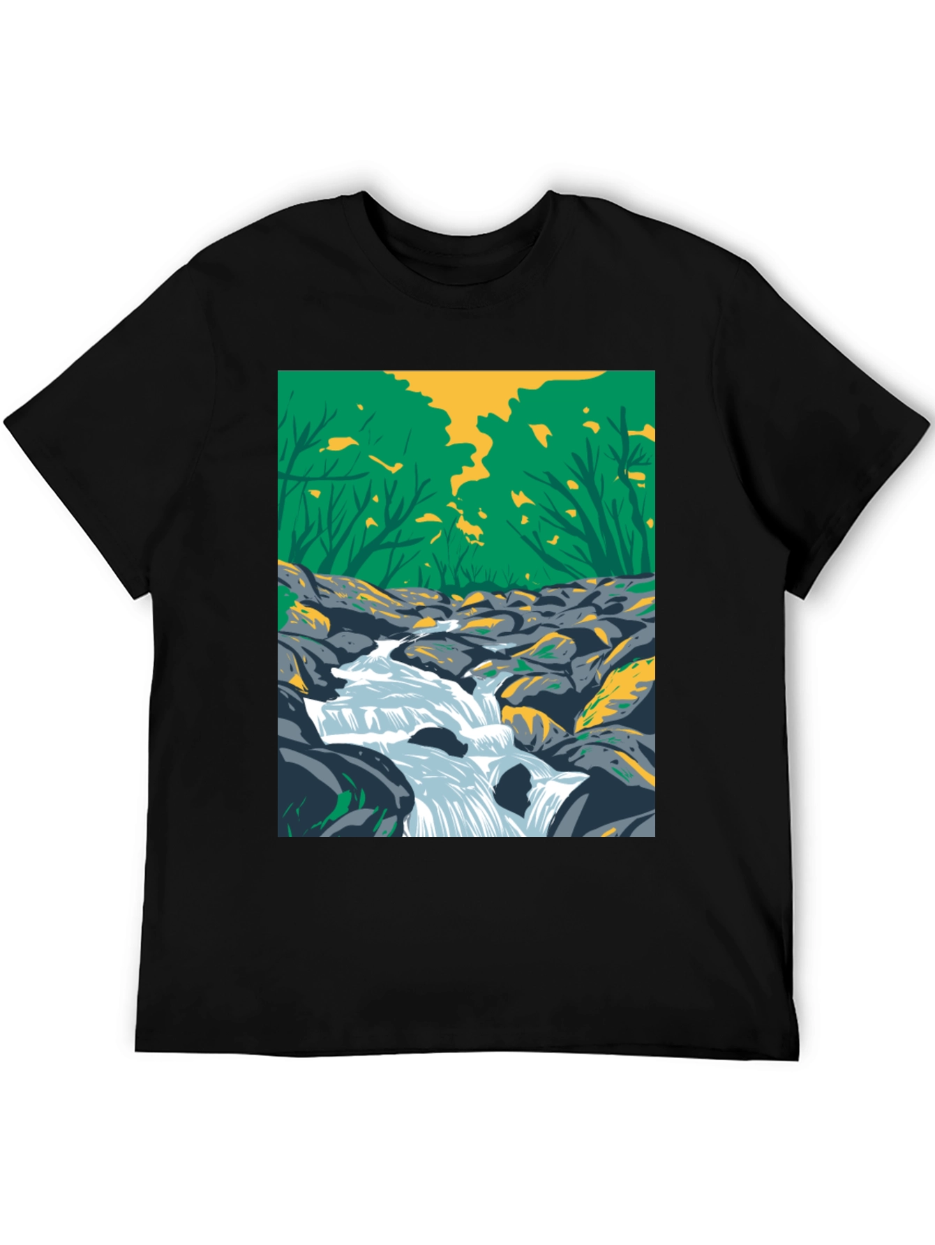 Nature Stream Graphic Black T-Shirt