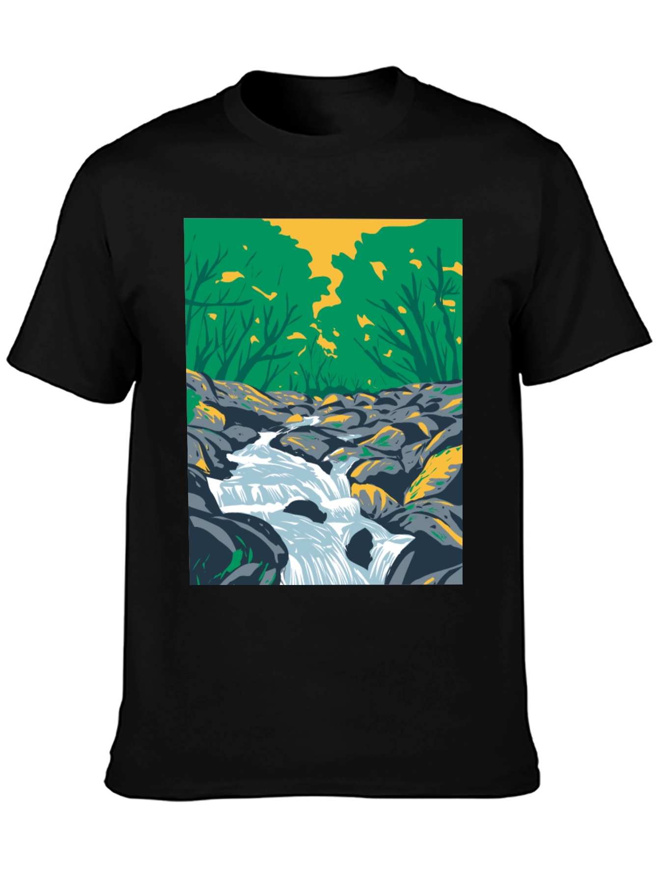 Nature Stream Graphic Black T-Shirt